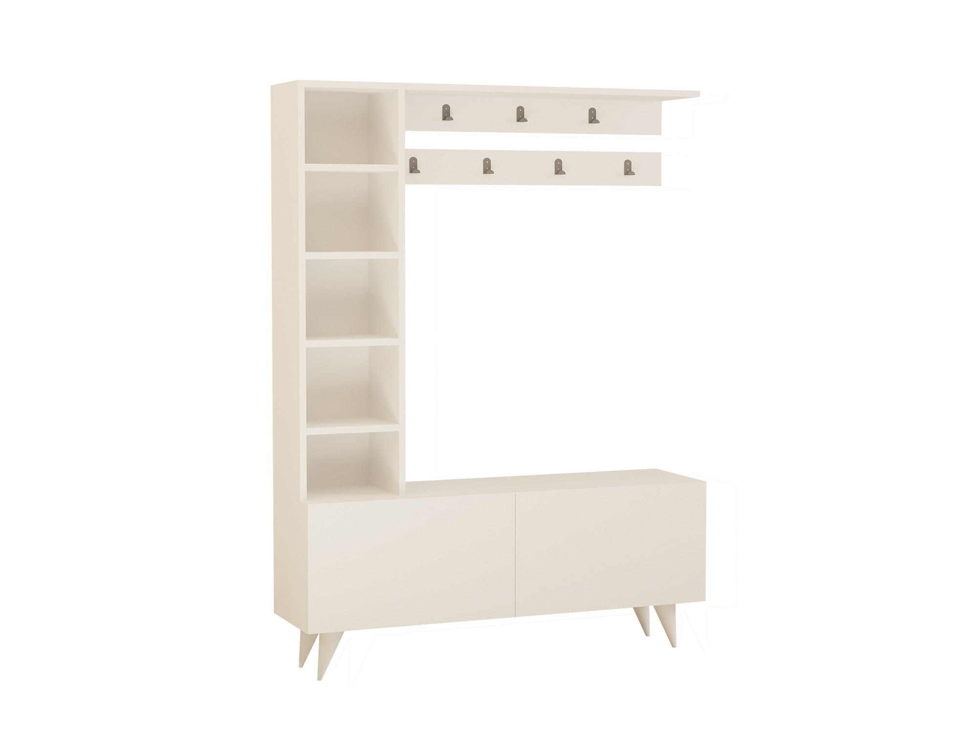 Gestalten Sie Ihren Flur mit der eleganten Bahar Garderobe von Hanah Home in Weiß. Praktisch und stilvoll für eine perfekte Organisation!