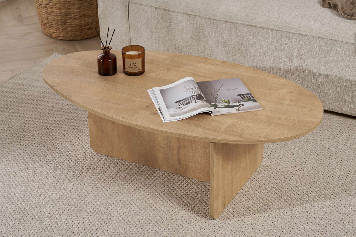 Couchtisch Orba in Eiche, rechteckige Platte aus melaminbeschichteter Spanplatte, Masse 120 x 65 x 40 cm, Hersteller Hanah Home.