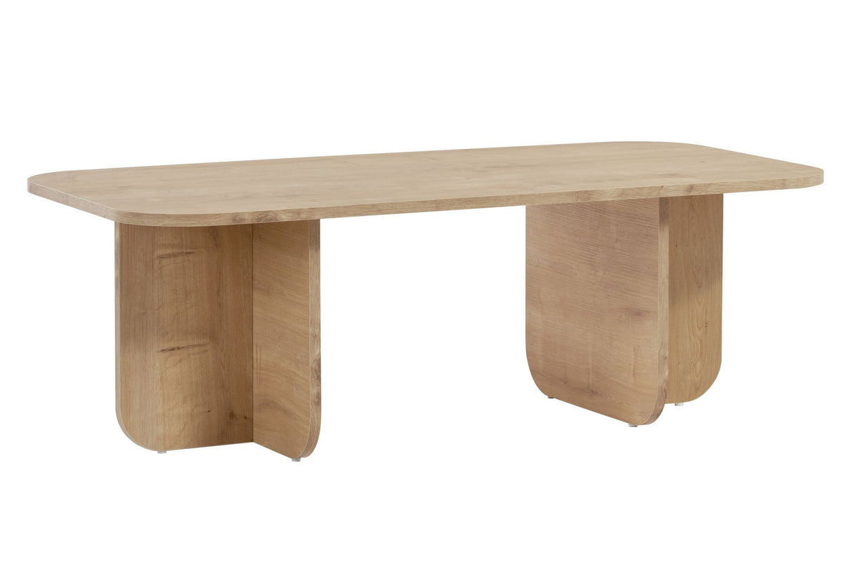 Rechteckiger Couchtisch Akira in Saphir-Eiche mit melaminbeschichteter Spanplattenoberfläche, schlichte Form, 120 cm breit und 41 cm hoch.