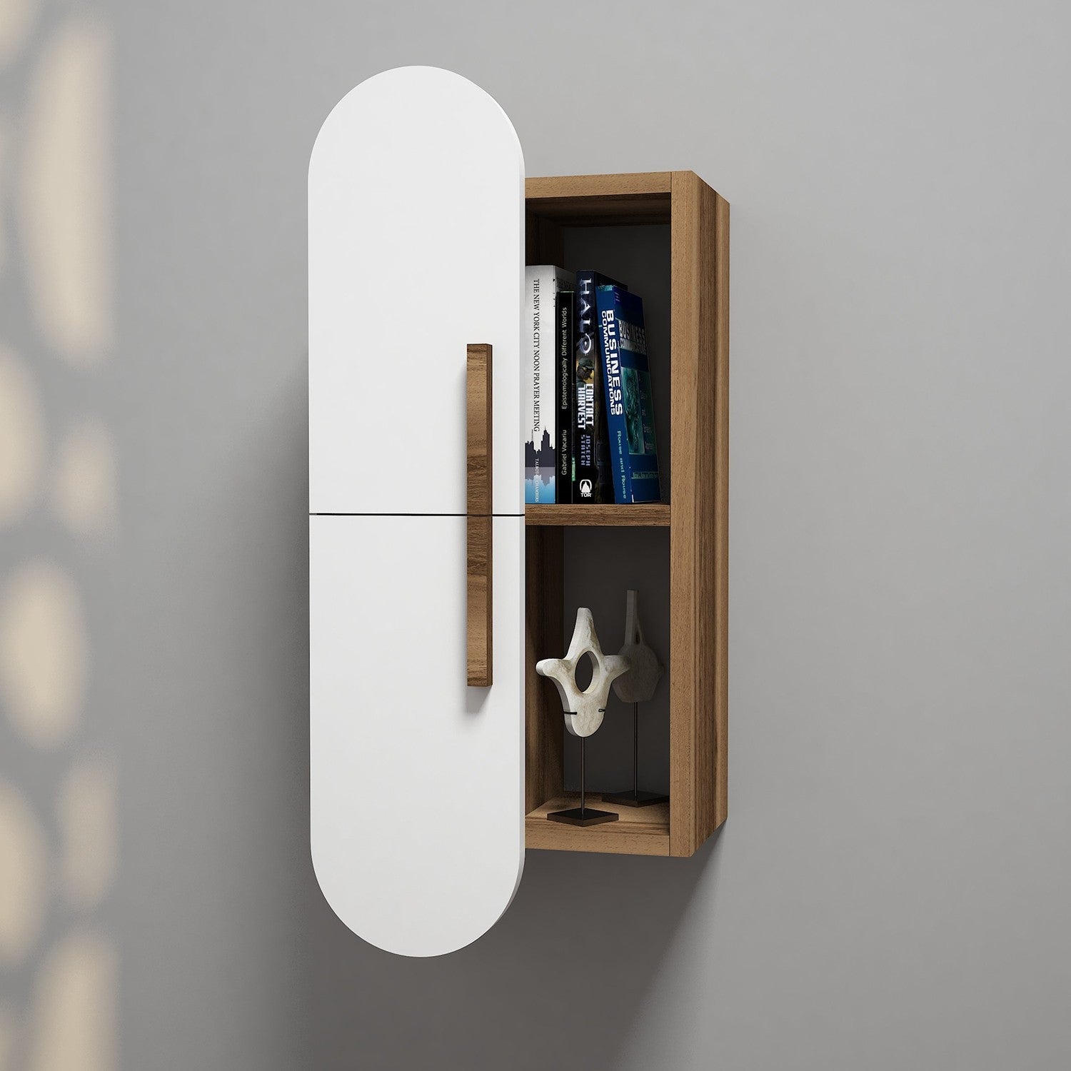 Entdecken Sie das stilvolle Wandregal Rose - Walnut, White von Hanah Home. Elegantes Design, großzügiger Stauraum und langlebige Materialien für Ihr modernes Zuhause.