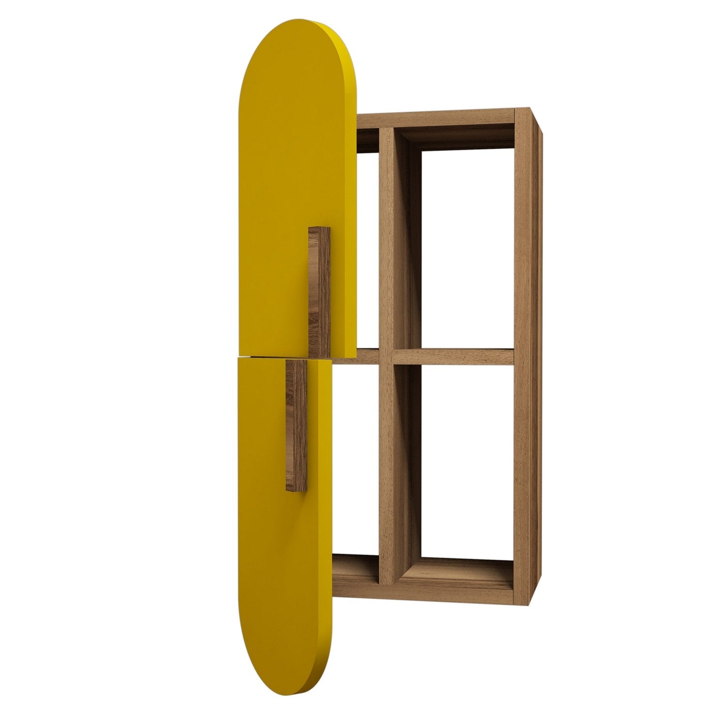 Verleihen Sie Ihrem Raum mit dem "Rose - Walnut, Yellow" Wandregal von Hanah Home einen Hauch von Boho-Charme und kreativer Eleganz!