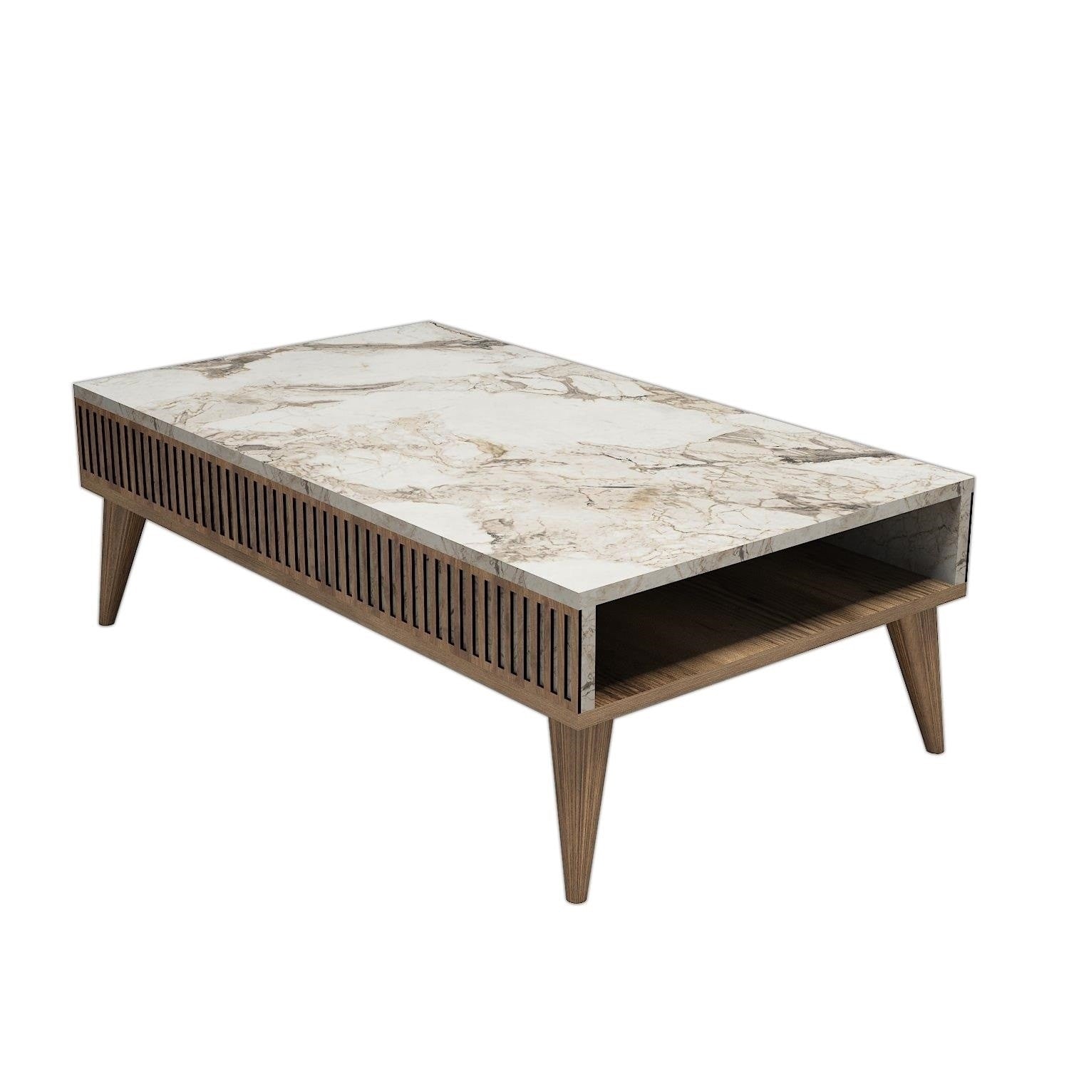 Milan - Walnut, White Marble in Walnuss Weiss präsentiert im Onlineshop von KAQTU Design AG. Beistelltisch ist von Hanah Home