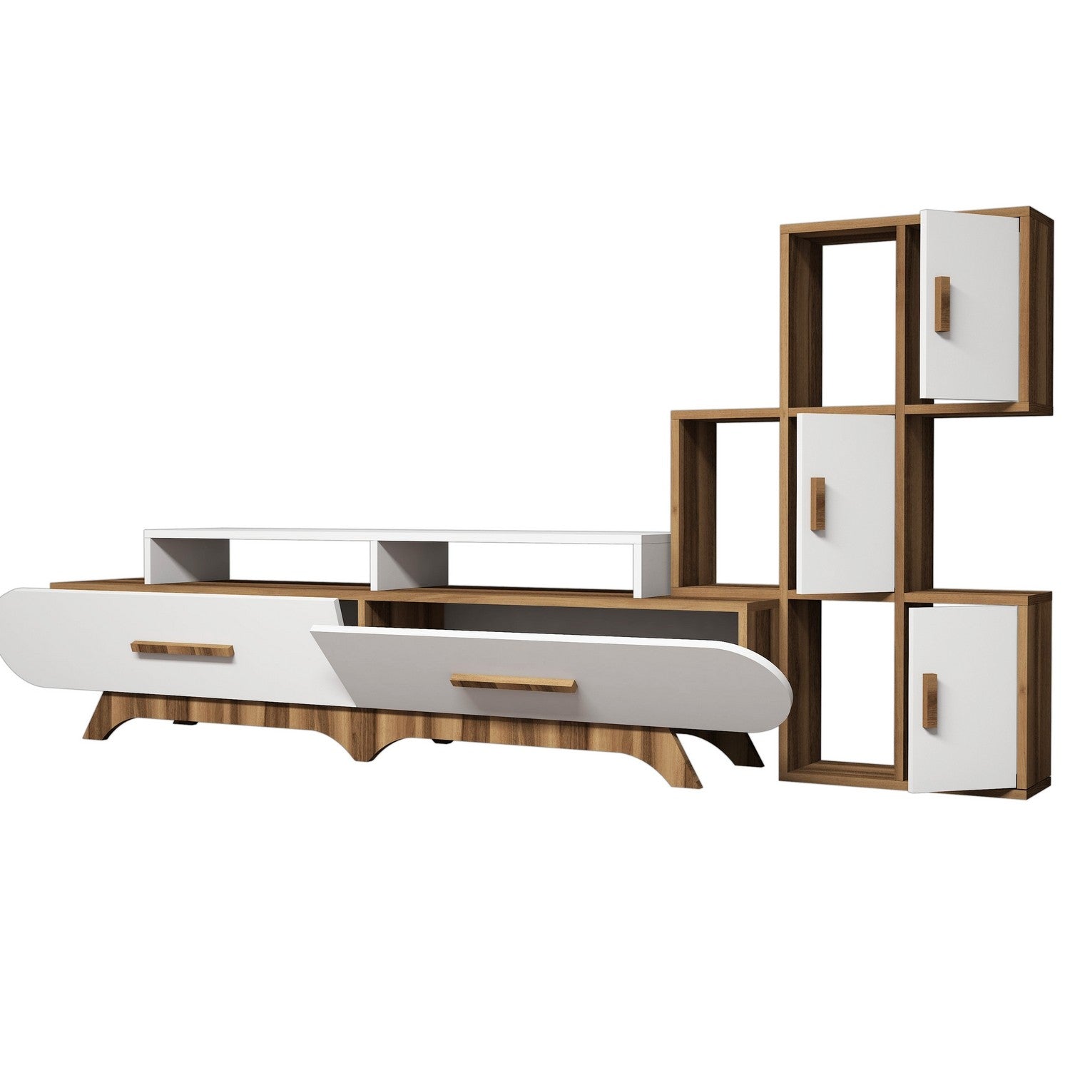 Flora S - Walnut, White in Walnuss Weiss präsentiert im Onlineshop von KAQTU Design AG. TV-Möbel ist von Hanah Home