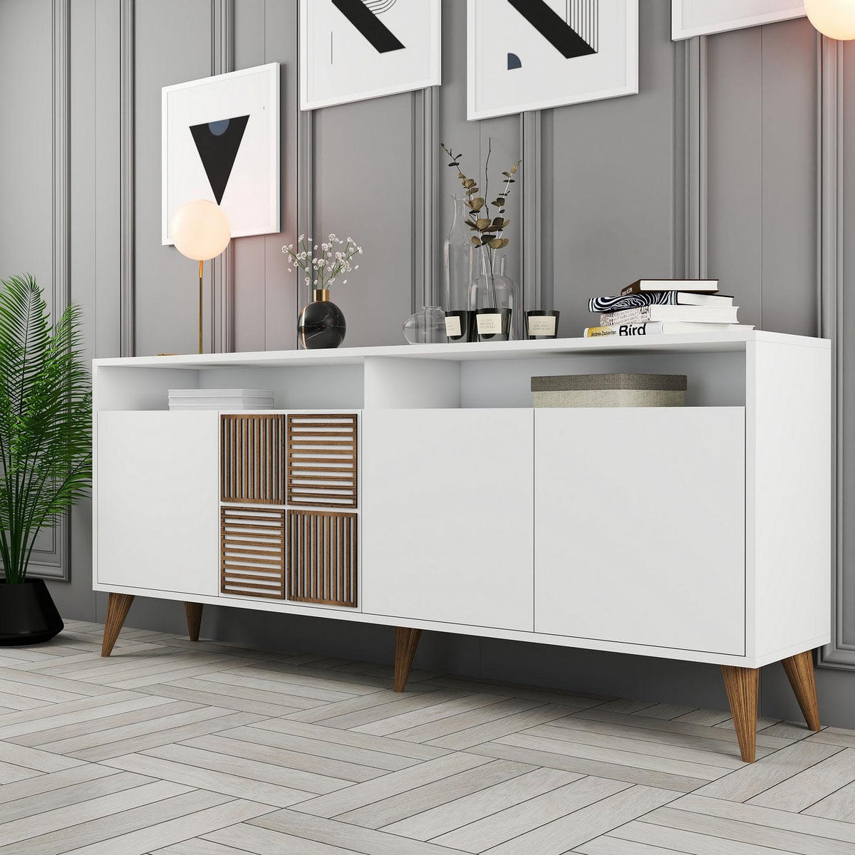Milan High-Sideboard - Weiss in Weiss präsentiert im Onlineshop von KAQTU Design AG. High-Sideboard ist von Hanah Home