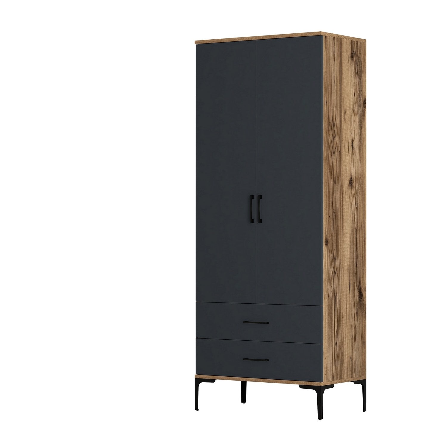 Entdecken Sie die Kumsal T Garderobe in Walnuss und Anthrazit von Hanah Home – stilvoll, langlebig und perfekt für Ihre Aufbewahrungsbedürfnisse!