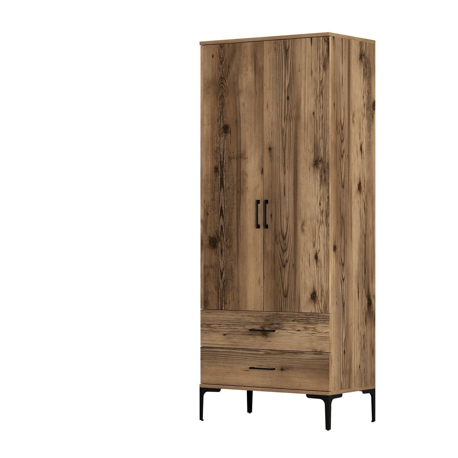 Entdecken Sie die Kumsal T Garderobe in Walnuss von Hanah Home – stilvolles Design trifft auf großzügigen Stauraum für Ihr Schlafzimmer.