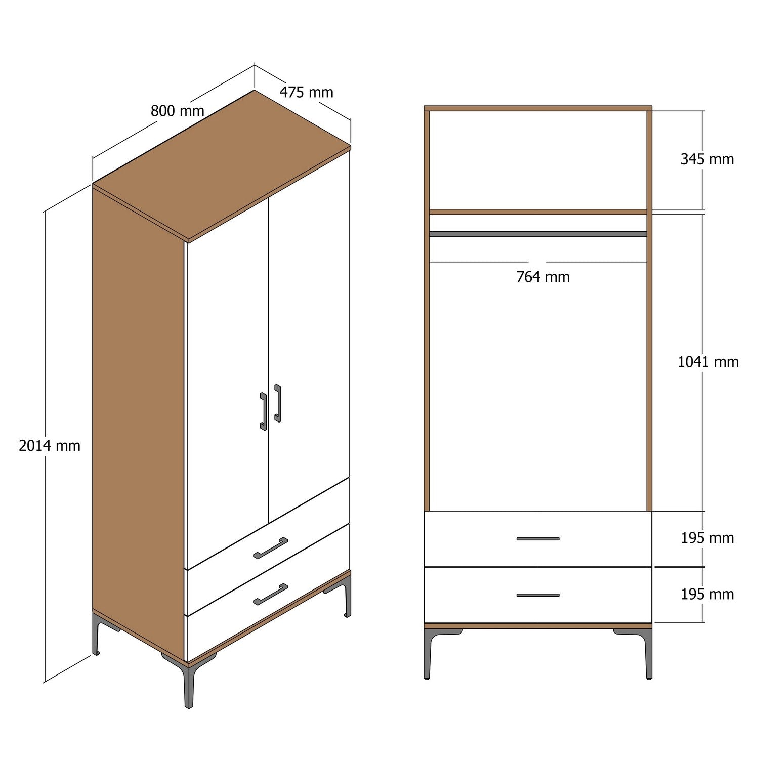 Verleihen Sie Ihrem Schlafzimmer mit der Kumsal T Garderobe in Walnuss von Hanah Home Eleganz und Funktionalität. Ideal für stilvolle Aufbewahrung.