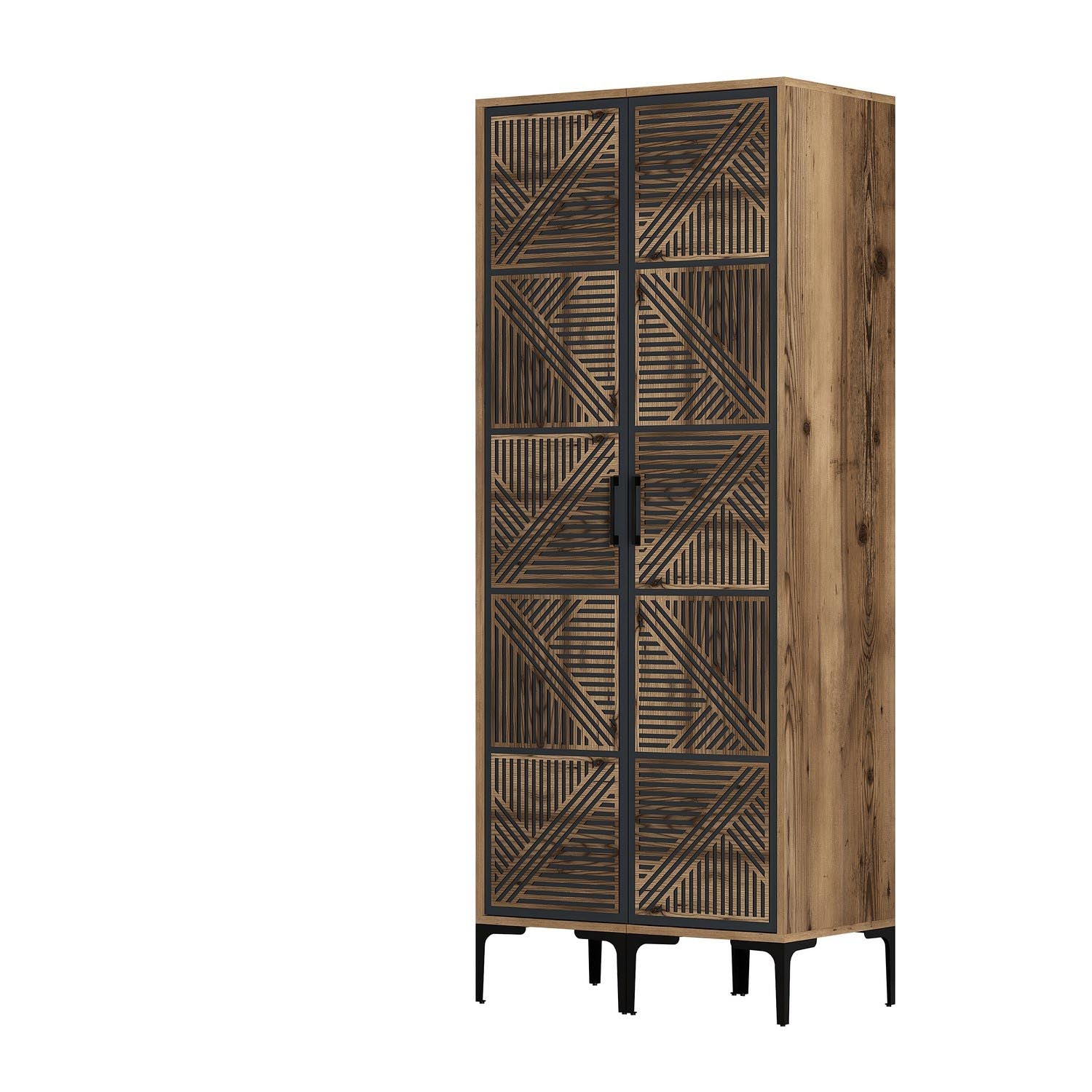 Elegante Kumsal PP Garderobe in Walnuss und Anthrazit von Hanah Home. Ideal für stilvolle Organisation und modernen Chic in Ihrem Schlafzimmer.