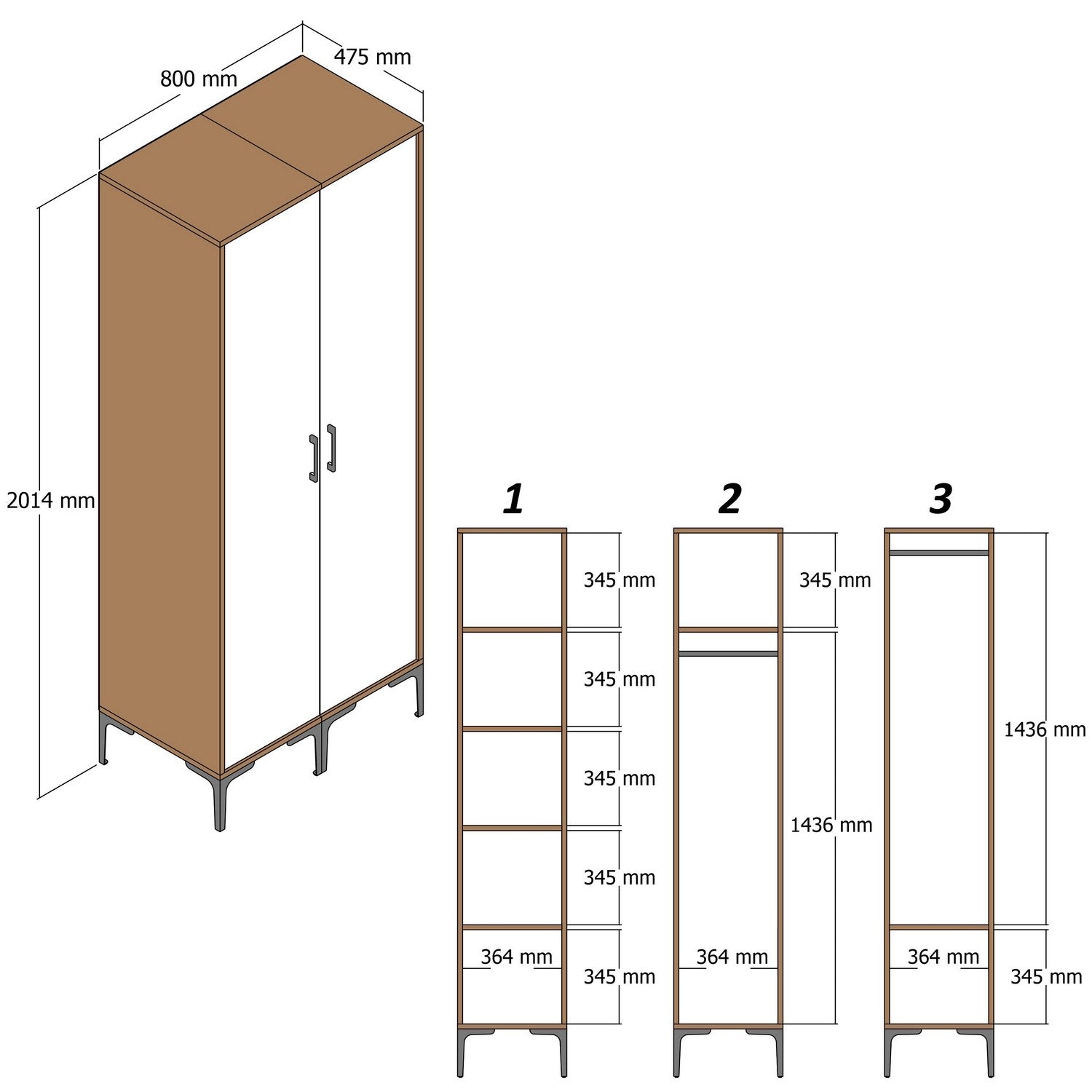 Verleihen Sie Ihrem Schlafzimmer mit der Kumsal PP Garderobe in Walnuss und Weiß von Hanah Home einen Hauch von Eleganz und Funktionalität.