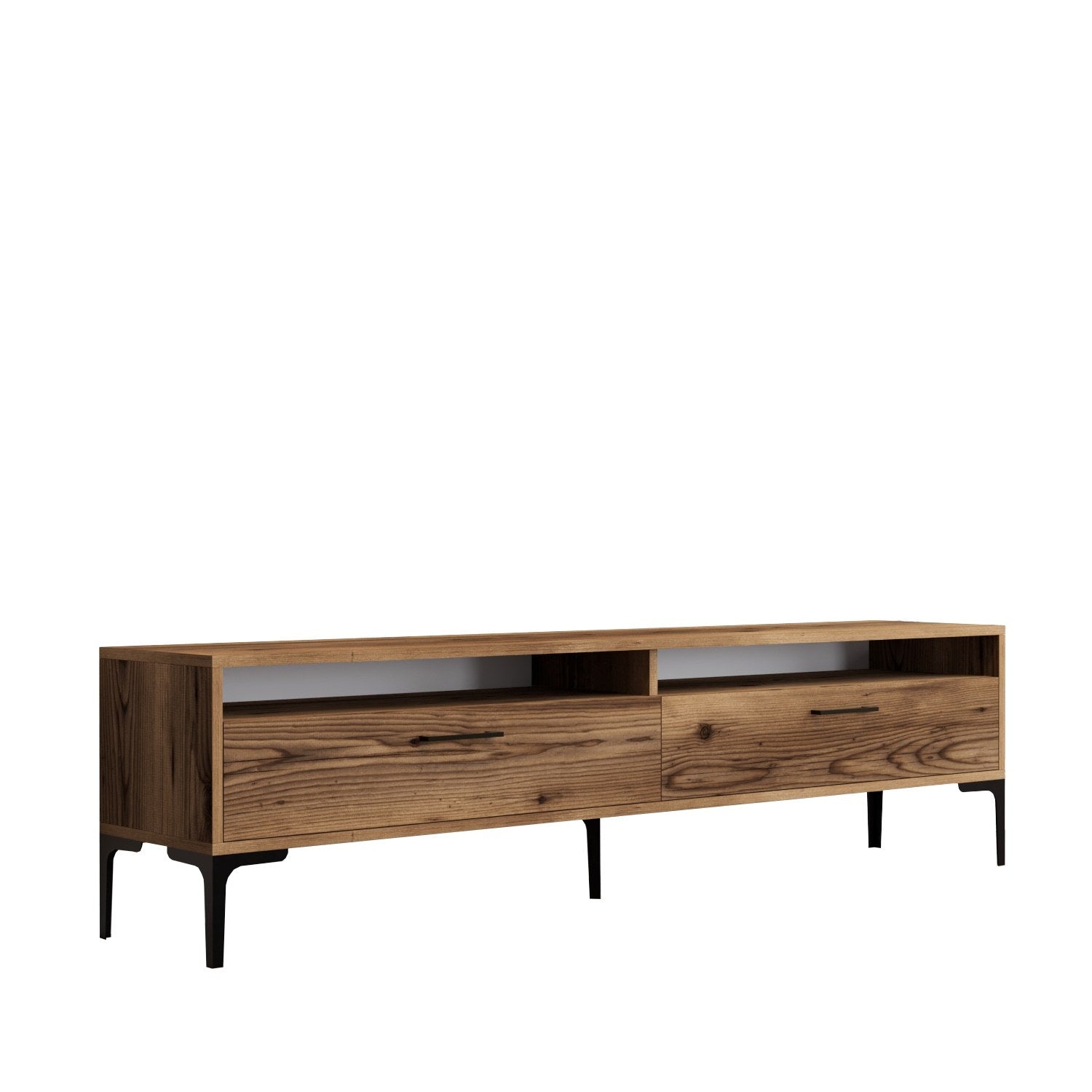 Entdecken Sie das Istanbul 2 Sideboard von Hanah Home in warmem Walnuss, das Eleganz und Funktionalität vereint und Ihr Wohnzimmer aufwertet.