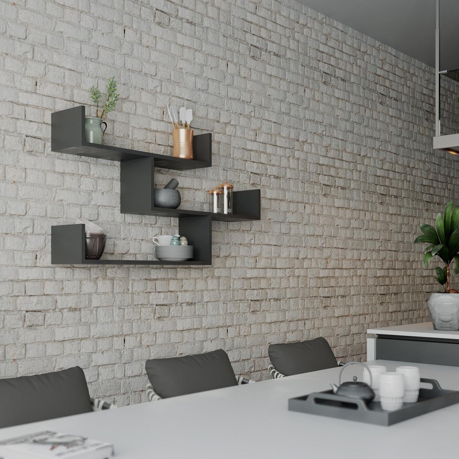 Verleihen Sie Ihrem Zuhause mit dem Tibet Wandregal in Anthrazit von Hanah Home einen modernen Akzent. Perfekt für Bücher und Deko!