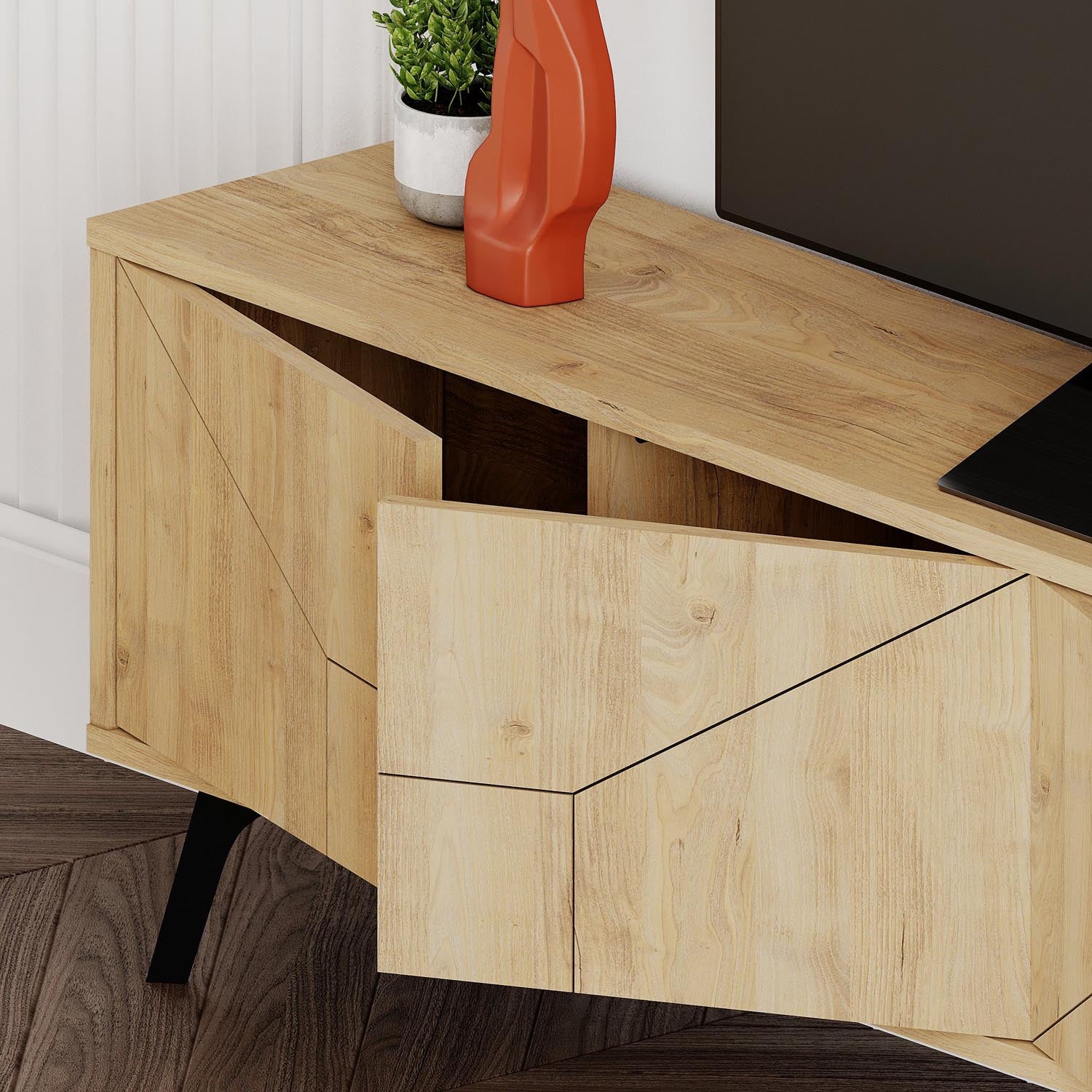 Verleihen Sie Ihrem Wohnraum mit dem Dune Sideboard in Eiche von Hanah Home einen modernen Akzent. Stilvoll und praktisch!
