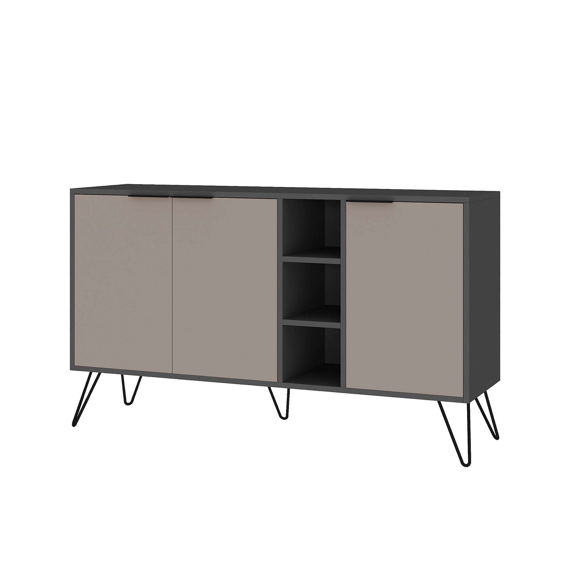 Entdecken Sie die Clara Console von Hanah Home in elegantem Anthrazit und Lichtbraun. Stilvolles Design und praktischer Stauraum für Ihr Zuhause.