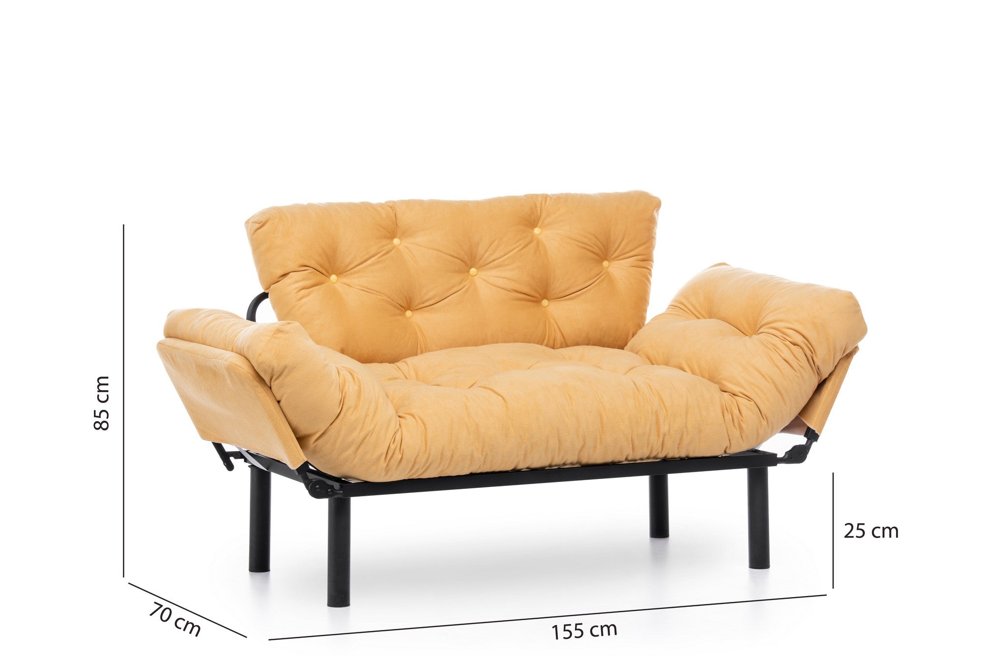Erleben Sie das Nitta Bettsofa in lebhaftem Senfgelb – ein modernes 2-Sitzer Schlafsofa, das Stil, Komfort und Funktionalität vereint!