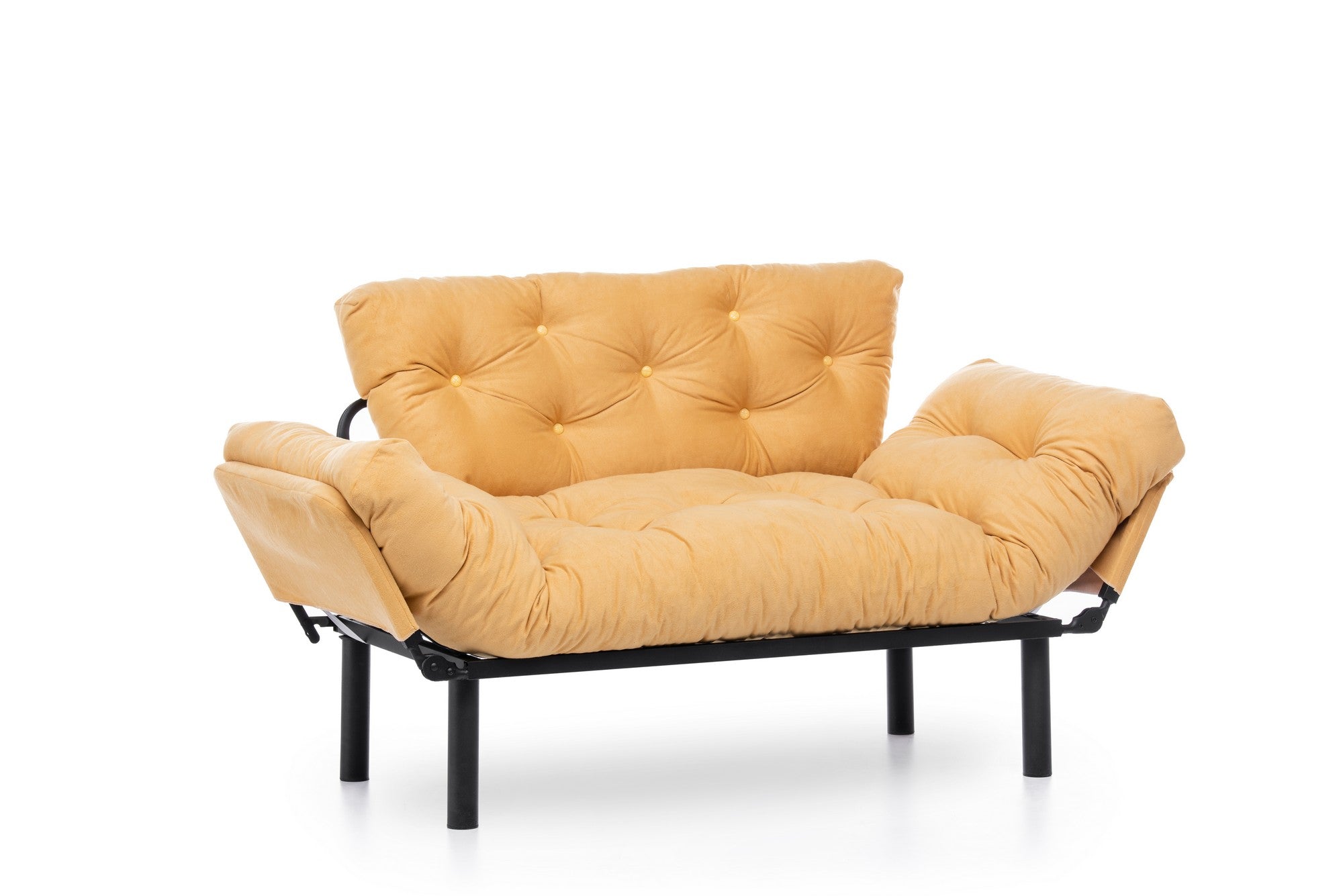 Erleben Sie das Nitta Bettsofa in lebhaftem Senfgelb – ein modernes 2-Sitzer Schlafsofa, das Stil, Komfort und Funktionalität vereint!