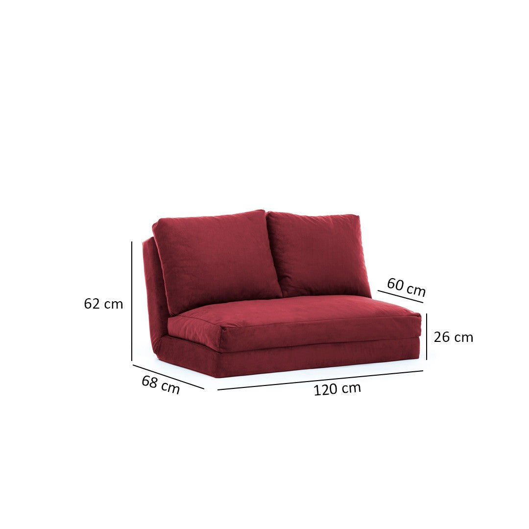 Entdecken Sie das Taida Bettsofa in stilvollem Maroon – ideal für entspannte Abende und Übernachtungsgäste, vereint Eleganz und Komfort.