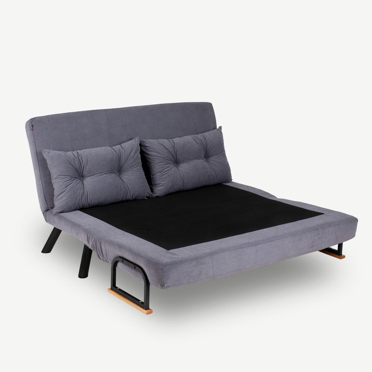 Entdecken Sie das elegante Sando 2-Sitzer Schlafsofa in Grau – ideal für kleine Räume, bietet Komfort und verwandelt sich mühelos in ein Bett.
