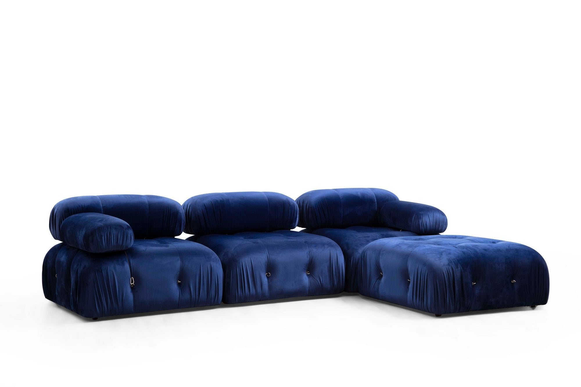 Bubble Velvet Blue L1-O1-1R-PUF in Samtblau präsentiert im Onlineshop von KAQTU Design AG. Ecksofa ist von Atelier Del Sofa