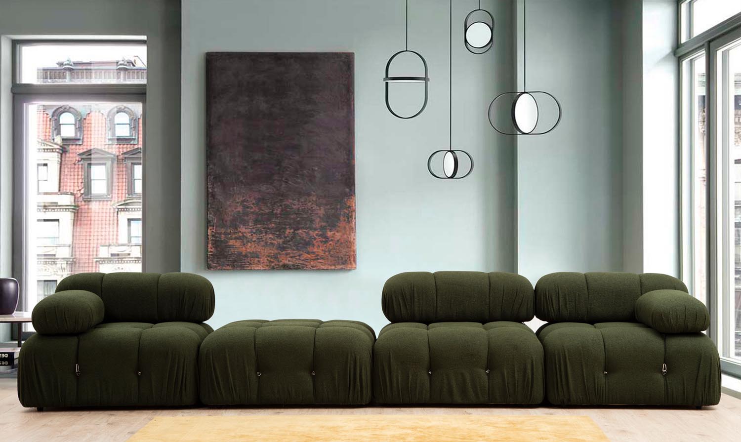 Verleihen Sie Ihrem Wohnraum mit dem Bubble Green L1 Ecksofa von Atelier Del Sofa einen Hauch von skandinavischer Eleganz und unvergleichlichem Komfort.