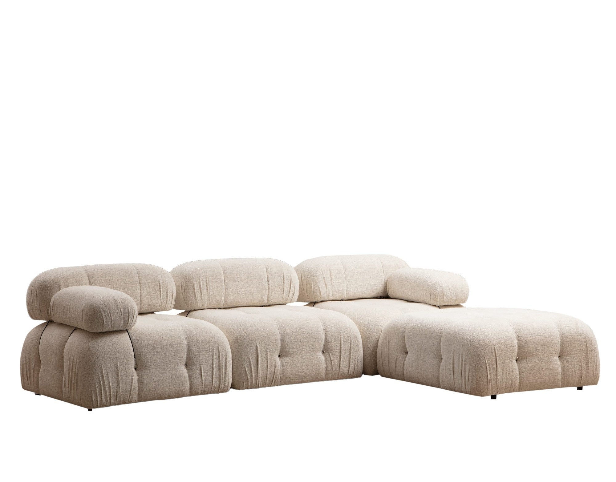 Bubble Cream Bouclette L1-O1-1R-PUF in Sahne präsentiert im Onlineshop von KAQTU Design AG. Ecksofa ist von Atelier Del Sofa