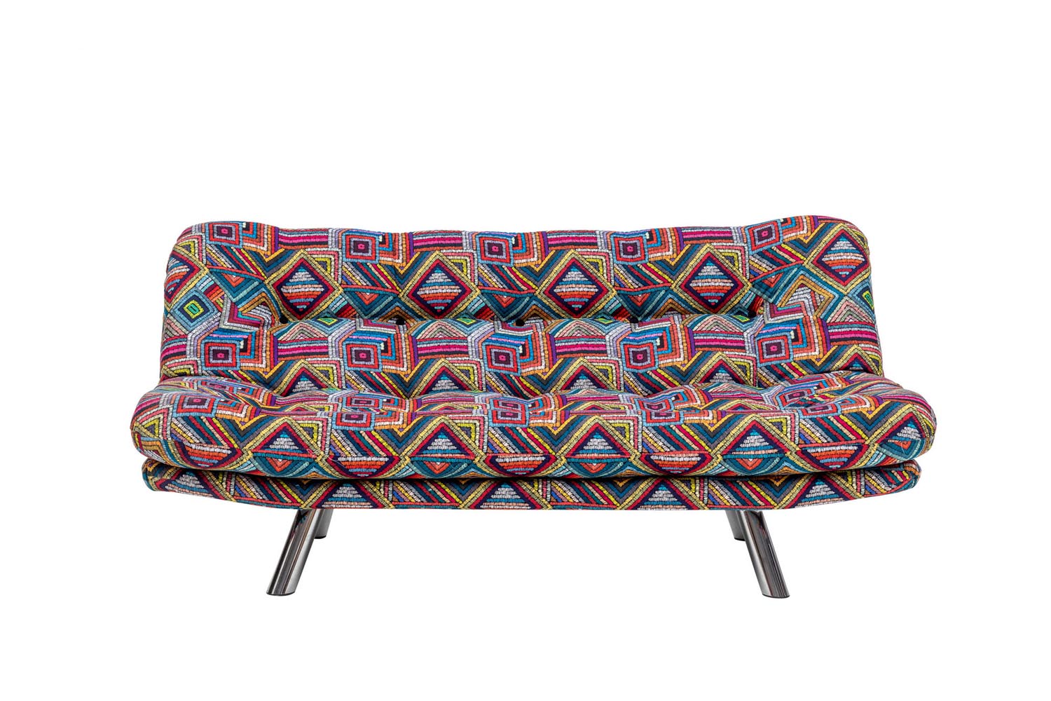 Entdecken Sie das Misa Small Sofabed von Atelier Del Sofa – ein stilvolles, mehrfarbiges Schlafsofa mit verstellbarer Rückenlehne und einzigartigem Patchwork-Design.