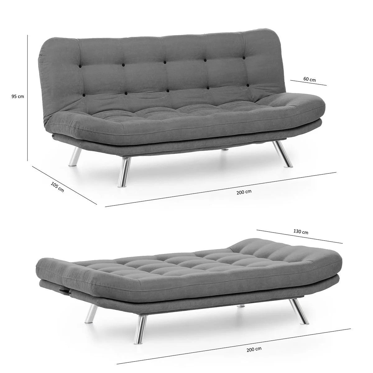 Misa Sofabed Bettsofa - Schwarz in Schwarz präsentiert im Onlineshop von KAQTU Design AG. Bettsofa ist von Atelier Del Sofa