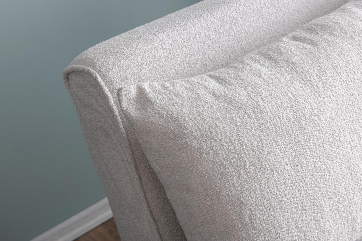 Entdecken Sie das Folde 2 Bettsofa in elegantem Weiß – ein stilvolles Schlafsofa mit 14-fach verstellbarer Rückenlehne und luxuriösem Teddy-Stoff für höchsten Komfort.