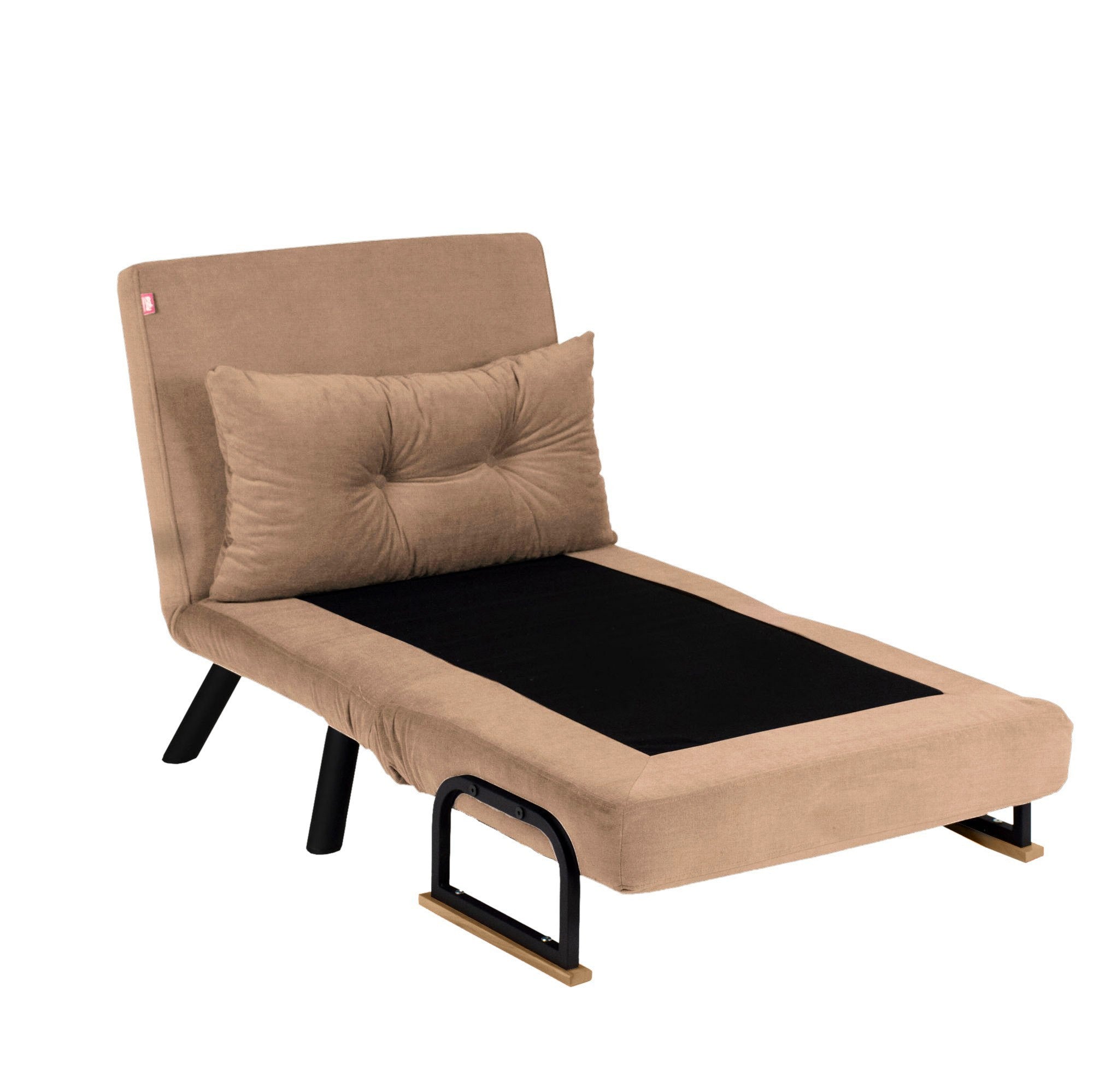 Entdecken Sie das Sando Single Bettsofa in Hellbraun – ein stilvolles, kompaktes Sofa, das sich mühelos in ein bequemes Bett verwandelt.