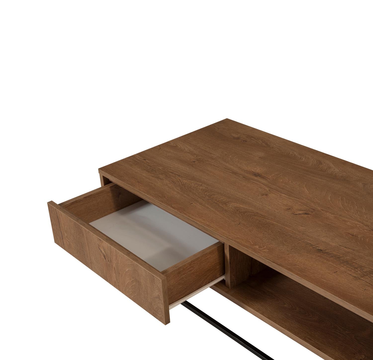 Eleganter Dale Sofatisch von Hanah Home in Walnuss Schwarz. 2-stöckiges Design bietet stilvollen Stauraum und moderne Akzente für Ihr Zuhause.