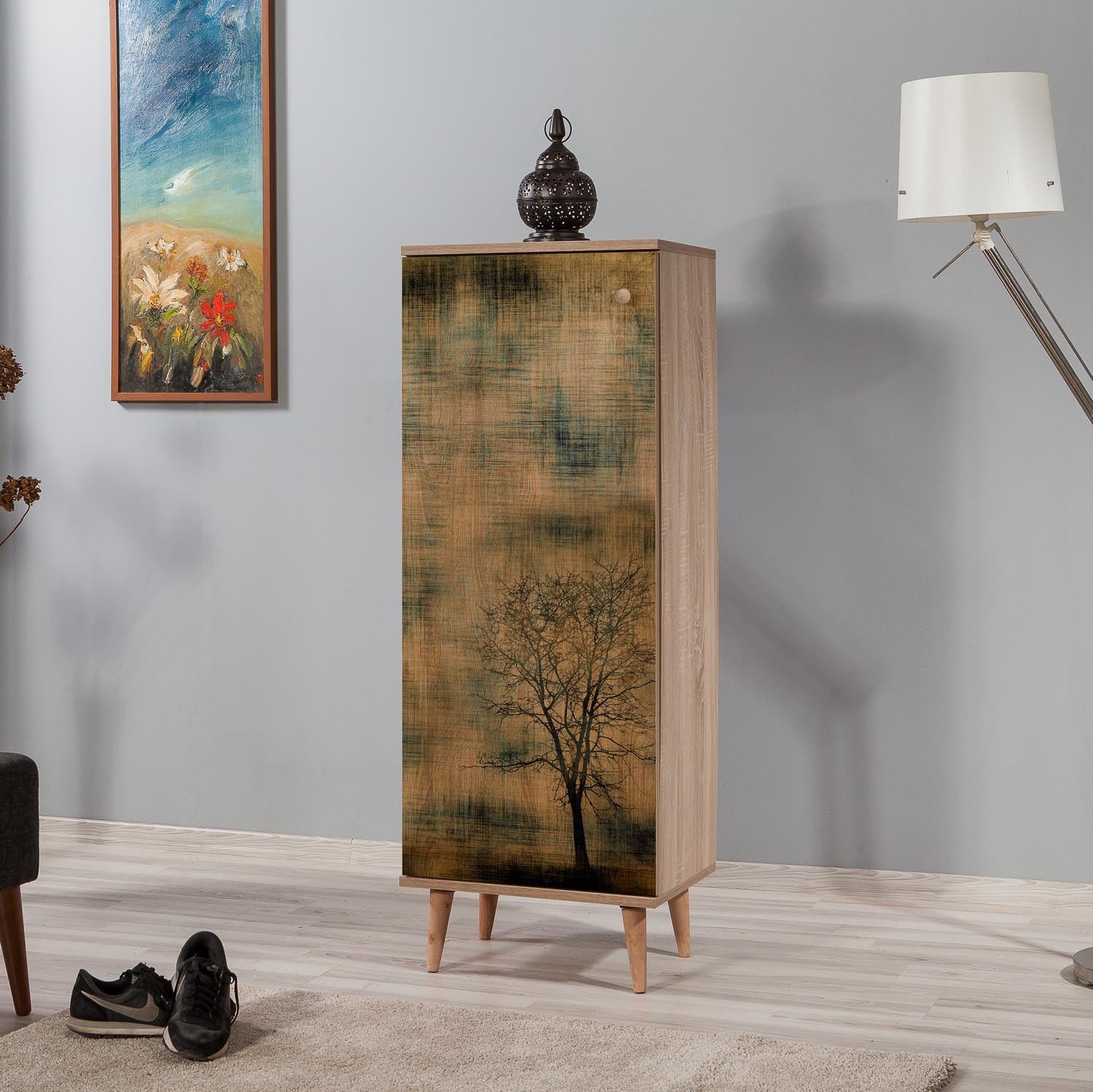 Entdecken Sie den eleganten Filinta Schuhschrank in Sonoma Eiche von Hanah Home. Perfekte Organisation für Ihre Schuhe und stilvolle Raumgestaltung!