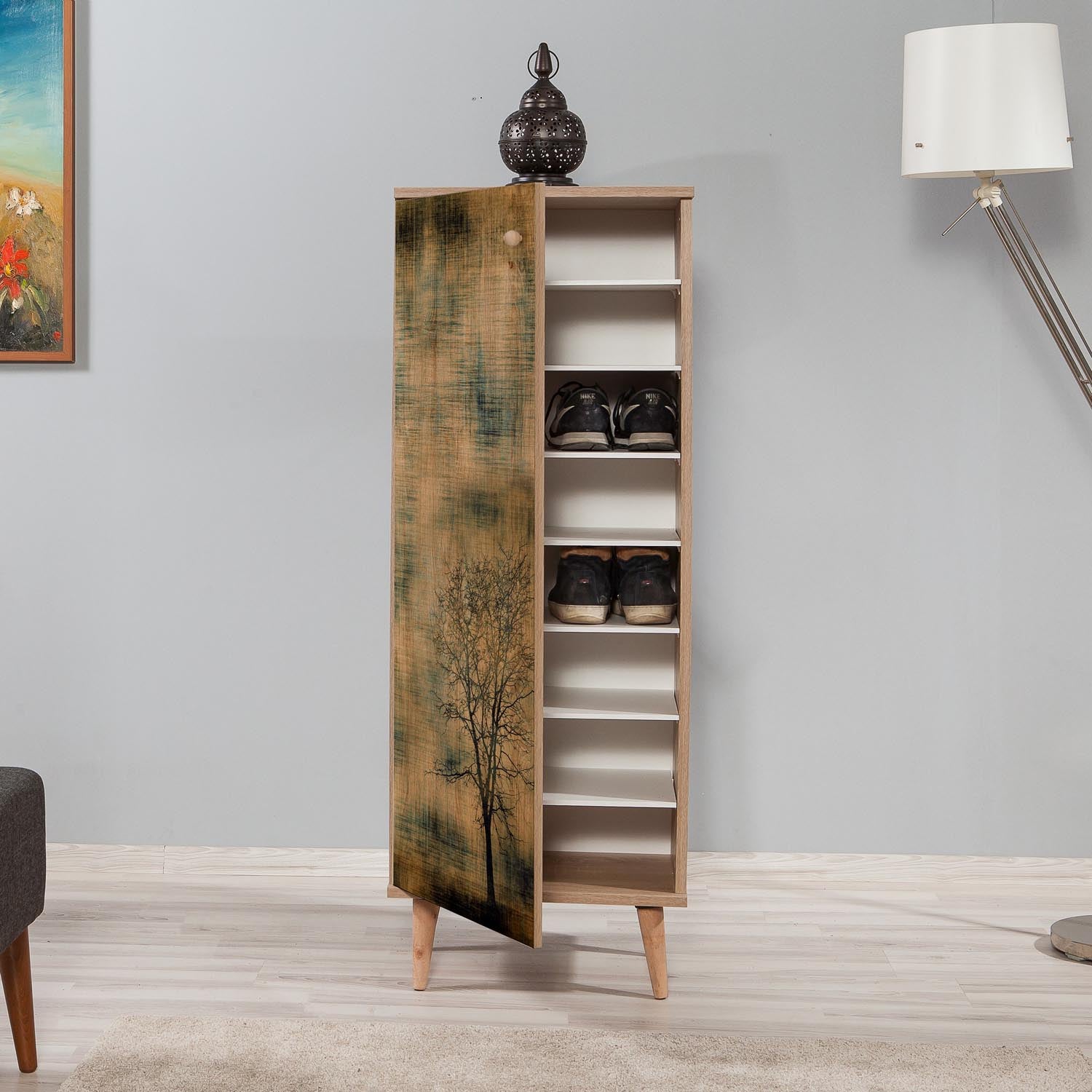 Entdecken Sie den eleganten Filinta Schuhschrank in Sonoma Eiche von Hanah Home. Perfekt für stilvolle Ordnung und ein modernes Ambiente!