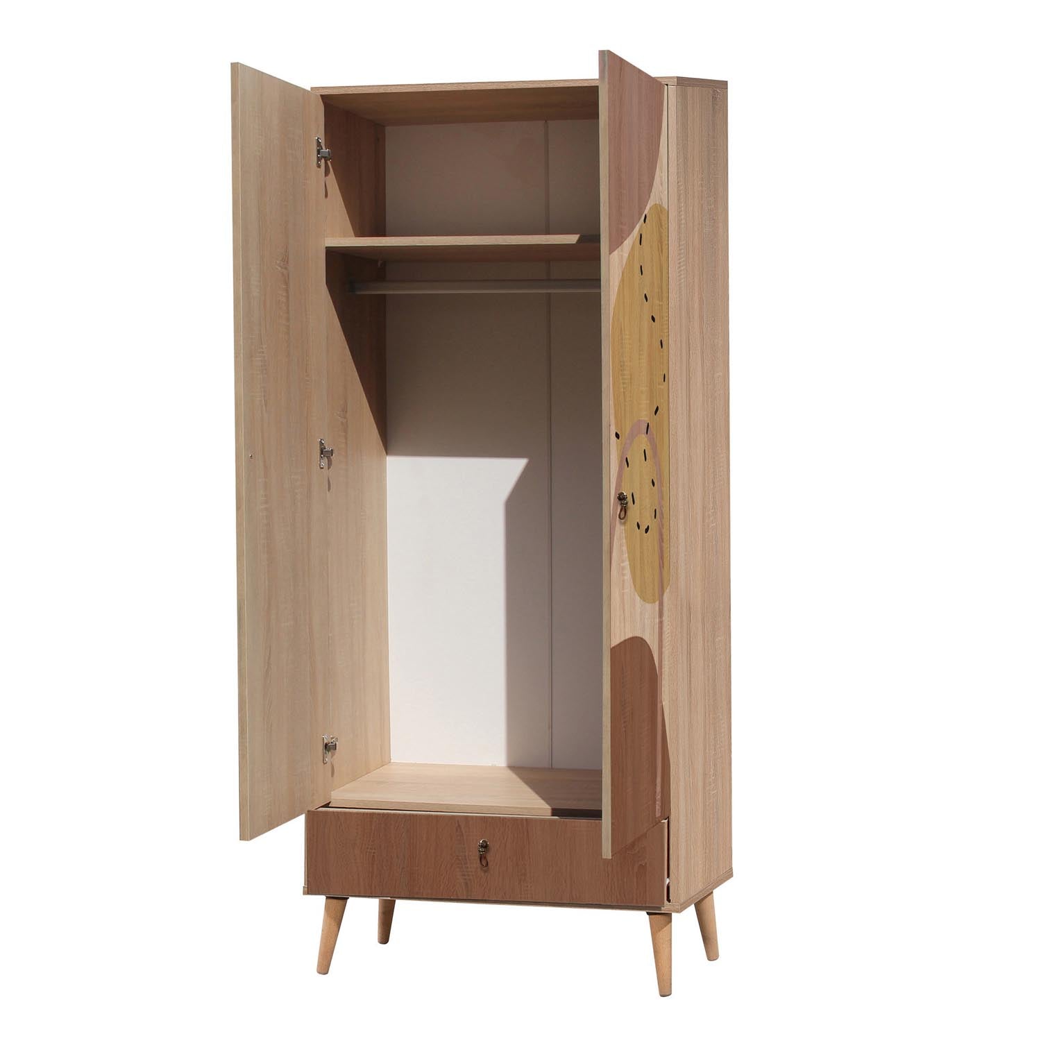 Entdecken Sie die City Gardrop Form von Hanah Home – eine kreative, mehrfarbige Garderobe, die Funktionalität und modernes Design harmonisch verbindet.