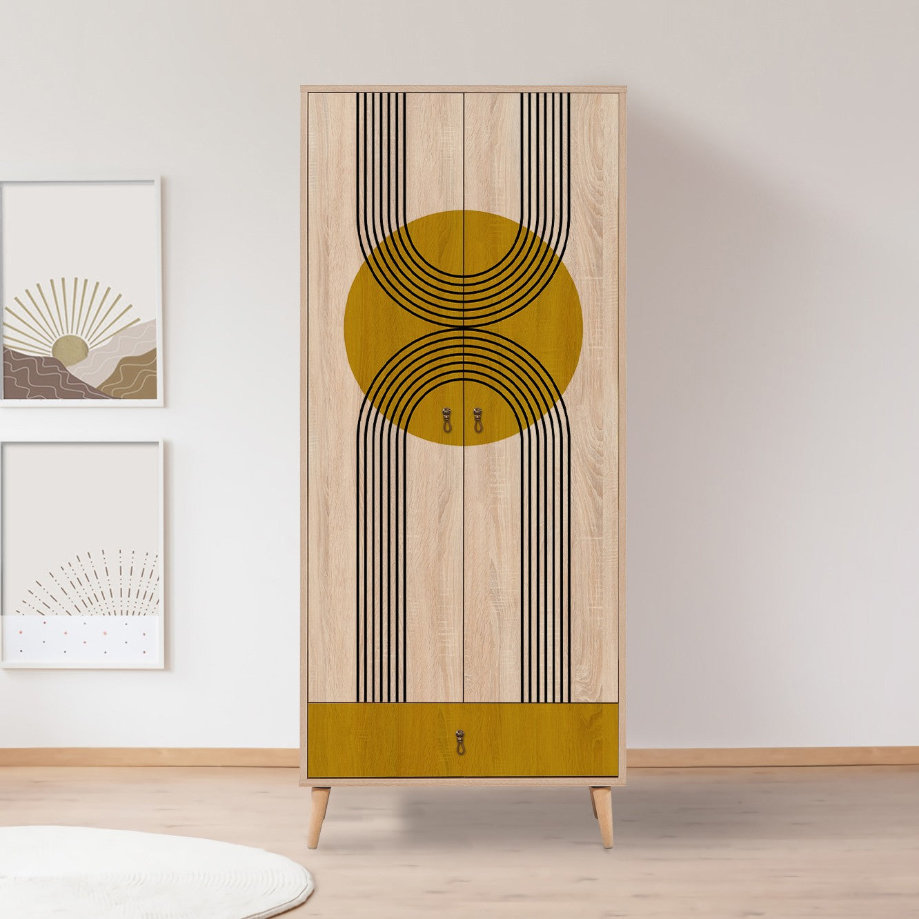 Entdecken Sie die City Gradrop Sun Garderobe von Hanah Home – ein stilvolles, abstraktes Design mit UV-Digitaldruck für jeden Raum.