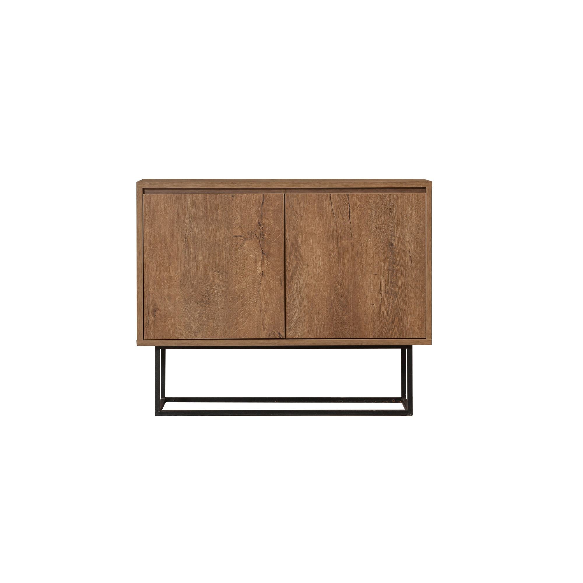 Entdecken Sie das Zuri High-Sideboard von Hanah Home – modernes Design in Walnuss und Schwarz, ideal für stilvolle Aufbewahrung und Dekoration.