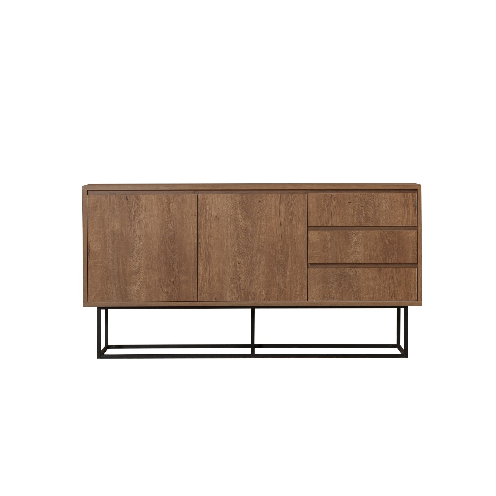 Entdecken Sie das Ruba High-Sideboard von Hanah Home in edlem Walnuss Schwarz – ein stilvolles Möbelstück, das Eleganz und Funktionalität vereint.