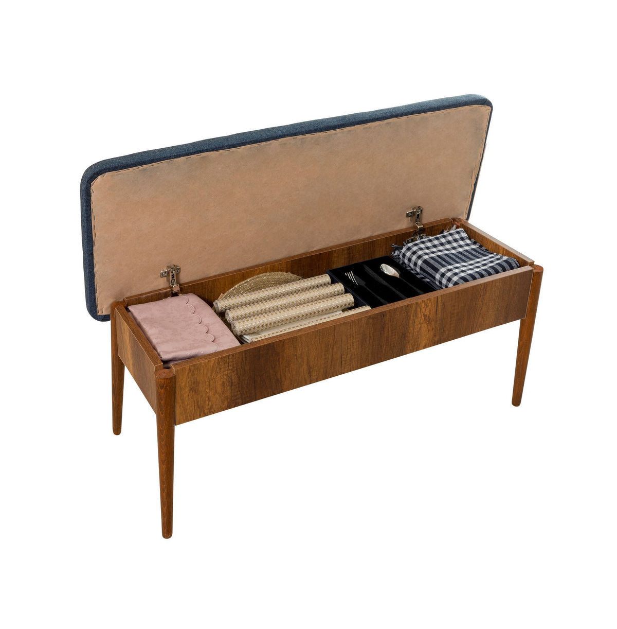 Vina Bench Sitzbank - Walnuss Dunkelblau in Walnuss Dunkelblau präsentiert im Onlineshop von KAQTU Design AG. Sitzbank ist von Hanah Home