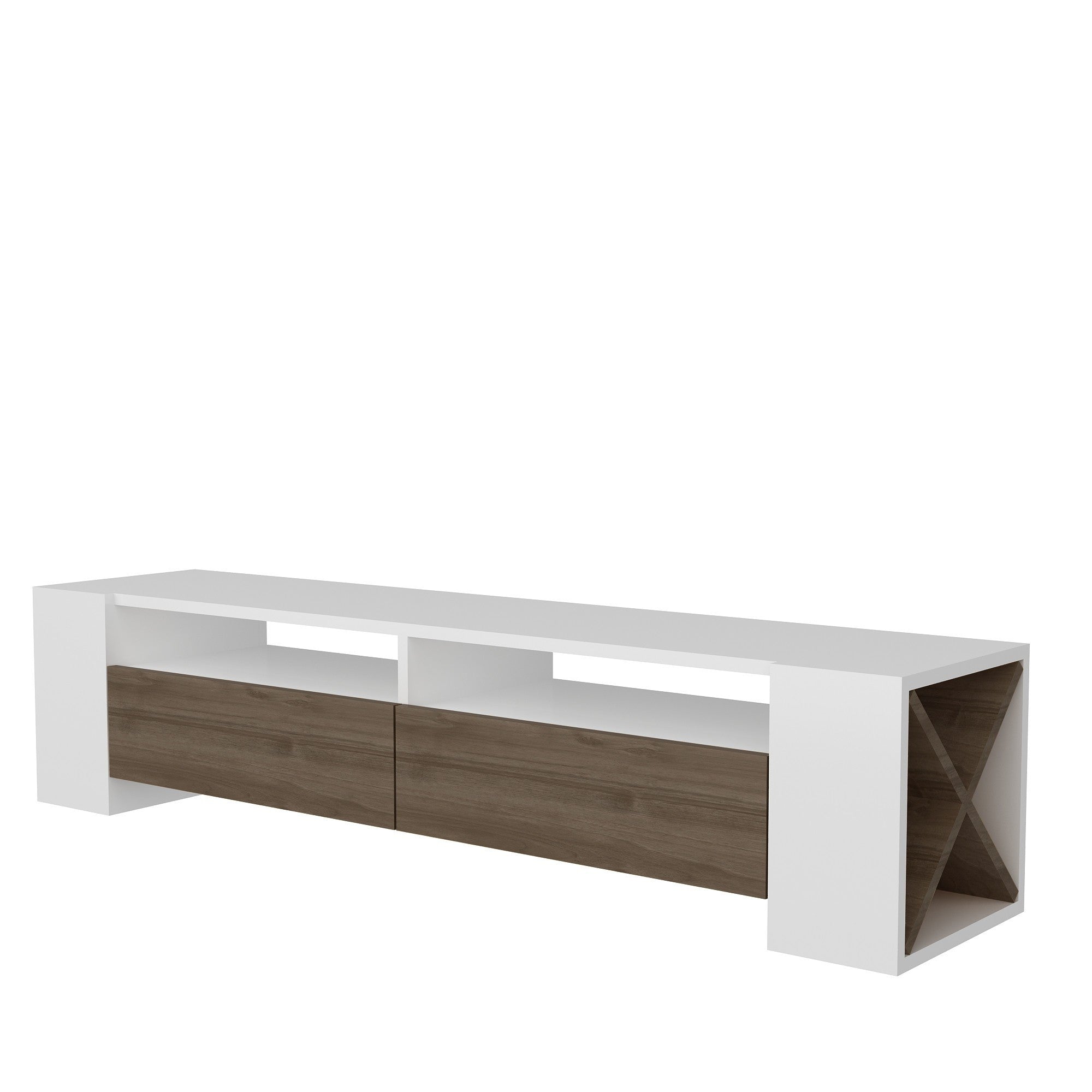 Verleihen Sie Ihrem Wohnraum mit dem Sosruko Sideboard in Walnuss Weiß von Hanah Home einen modernen Akzent. Ideal für stilvolle Aufbewahrung.