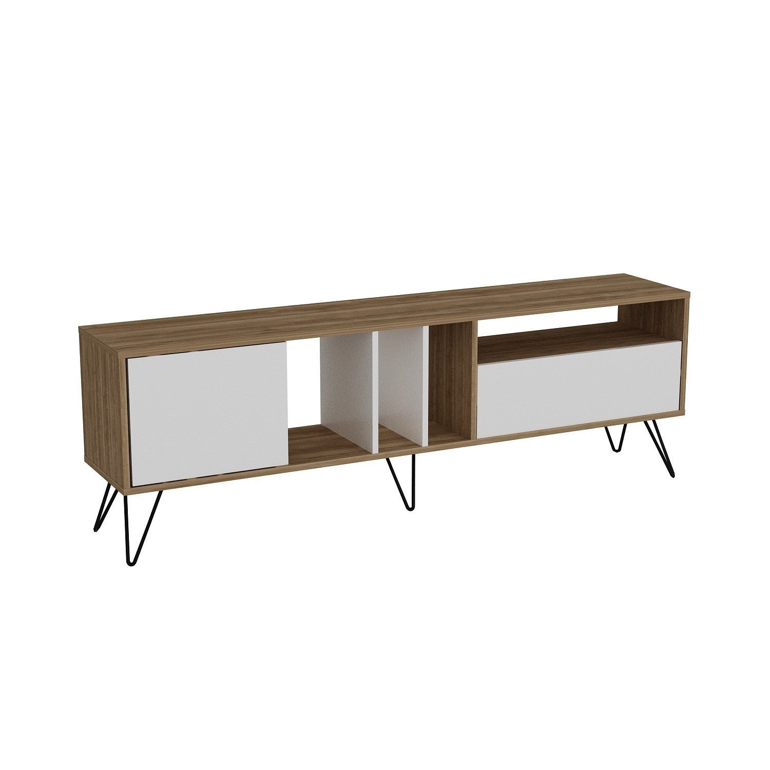 Entdecken Sie das elegante Mistico (180) Sideboard von Hanah Home in Walnuss Schwarz Weiss – ideal für stilvolle Wohnräume mit viel Stauraum!