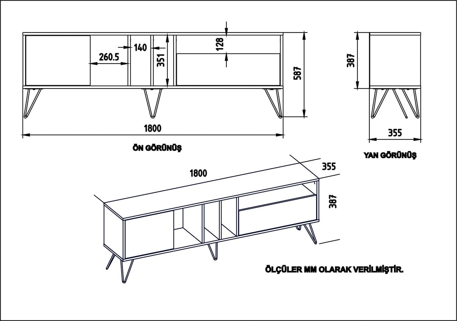 Entdecken Sie das elegante Mistico (180) Sideboard von Hanah Home in Walnuss Schwarz Weiss – ideal für stilvolle Aufbewahrung und modernes Design!