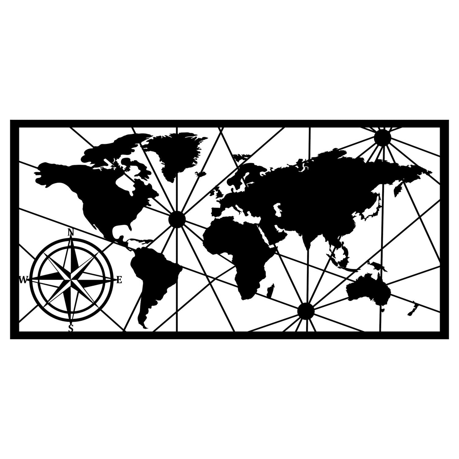 Verleihen Sie Ihrem Zuhause mit der beeindruckenden World Map Large Wanddeko von Wallity in Schwarz einen Hauch von Eleganz und Stil.