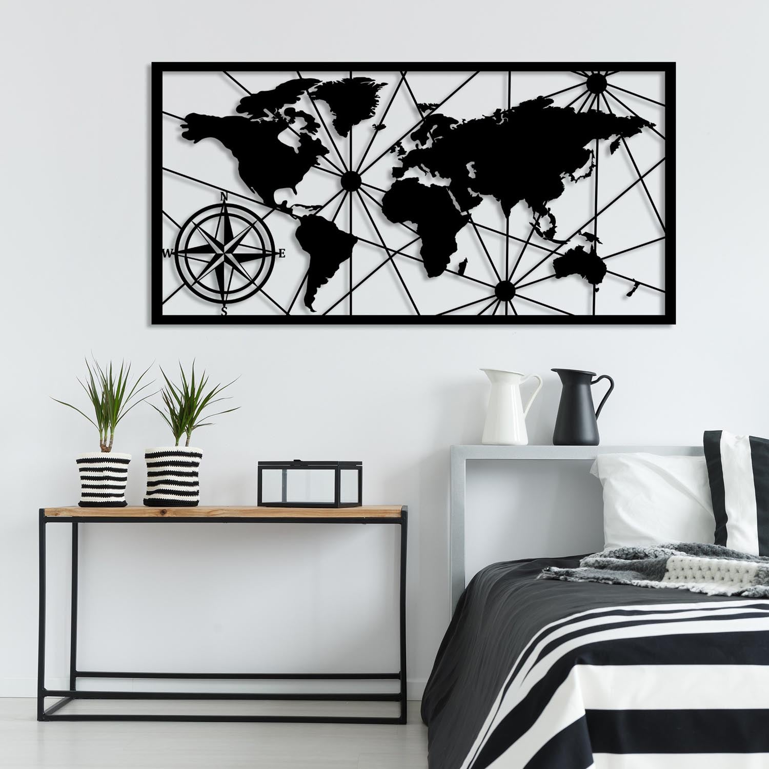 Verleihen Sie Ihrem Zuhause mit der eleganten World Map Large Wanddeko von Wallity in Schwarz einen modernen Akzent – ein zeitloses Kunstwerk für jeden Raum.