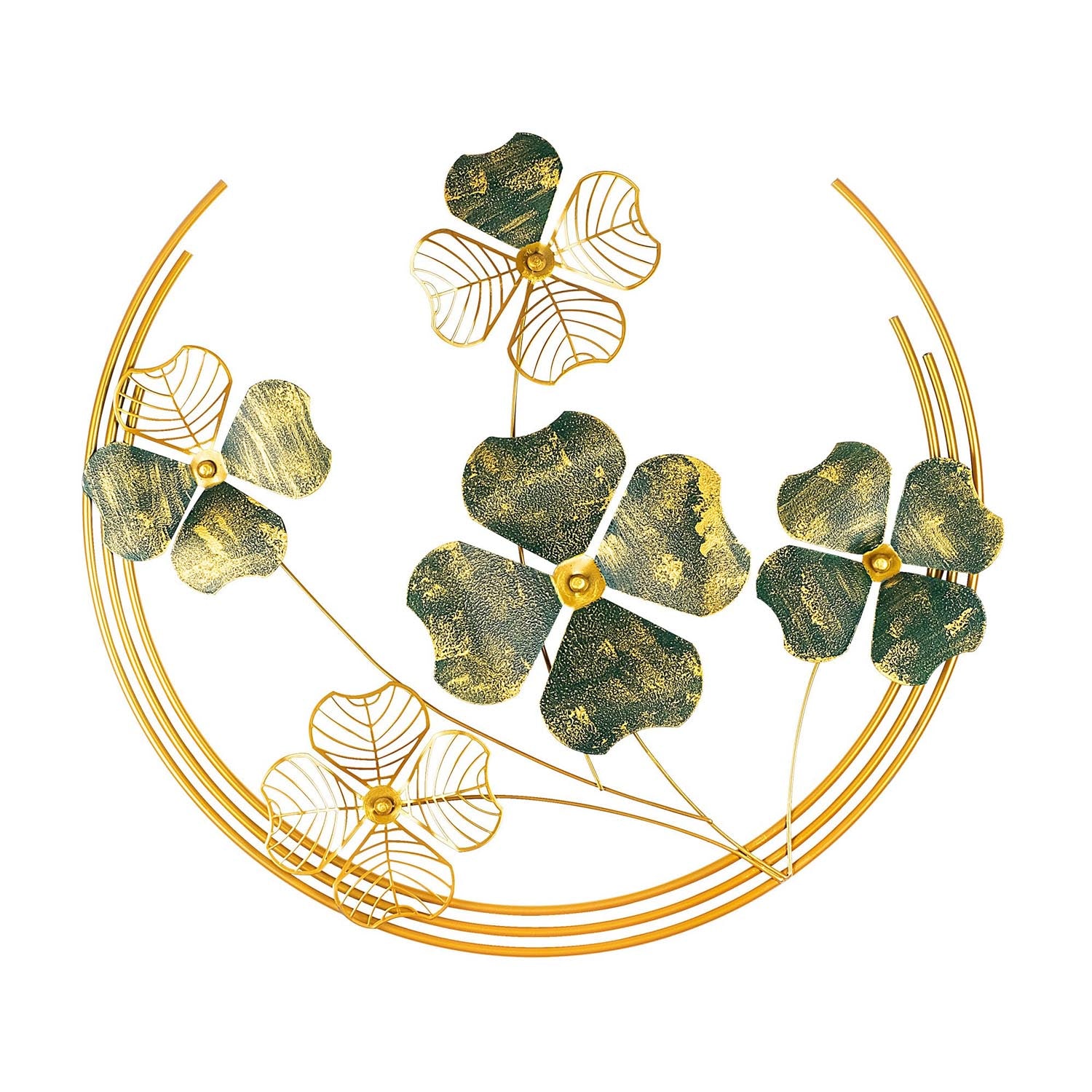 Entdecken Sie die Haiyang Wanddeko von Wallity in Grün Gold – ein einzigartiges, handbemaltes Metallkunstwerk, das jedem Raum Stil und Eleganz verleiht.