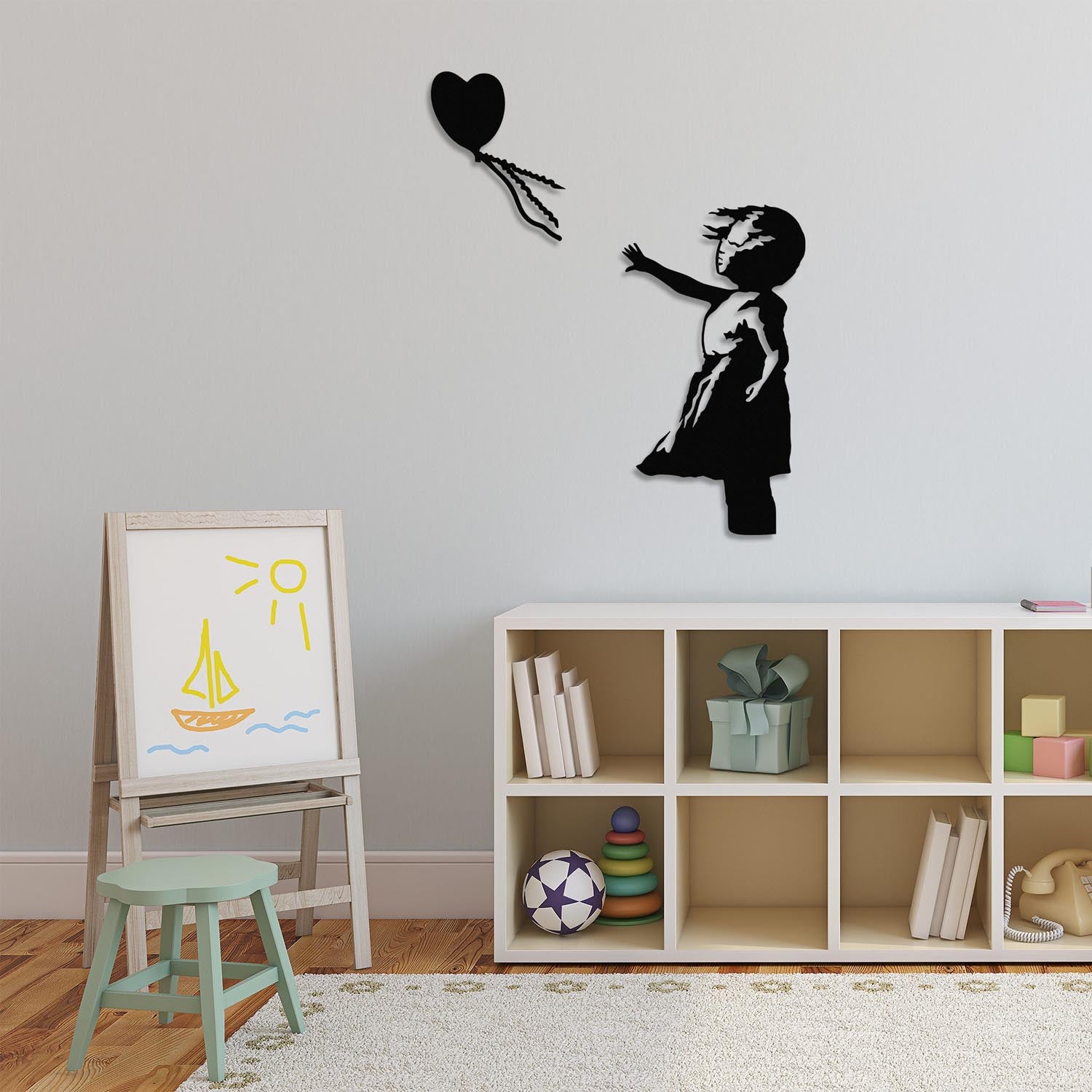 Verleihen Sie Ihrem Zuhause mit der stilvollen Banksy Wanddeko von Wallity in Schwarz einen Hauch von Kunst und Eleganz. Ein Must-Have für jeden Raum!