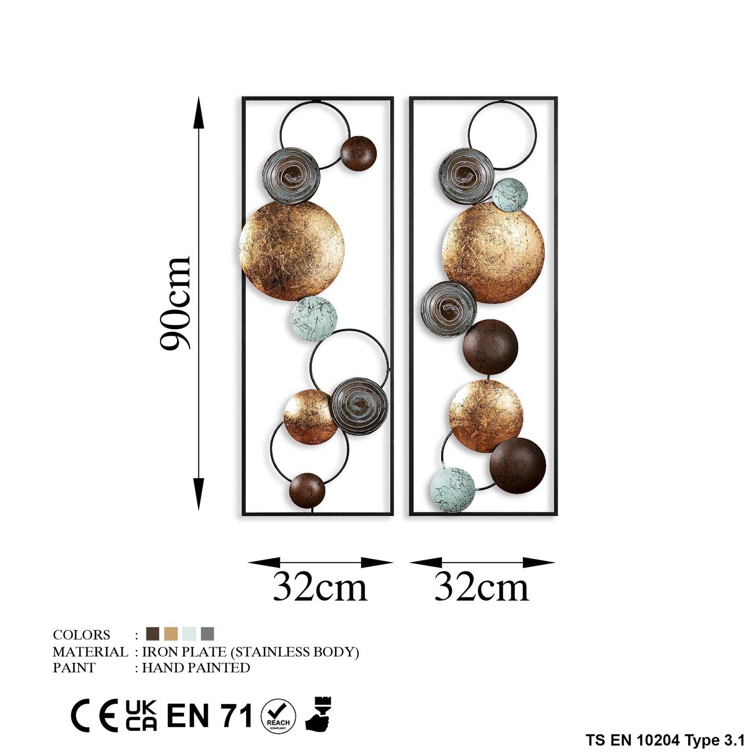 Entdecken Sie die mehrfarbige Textured Wanddeko von Wallity – ein handgefertigtes Metallkunstwerk, das jedem Raum Eleganz und Stil verleiht.