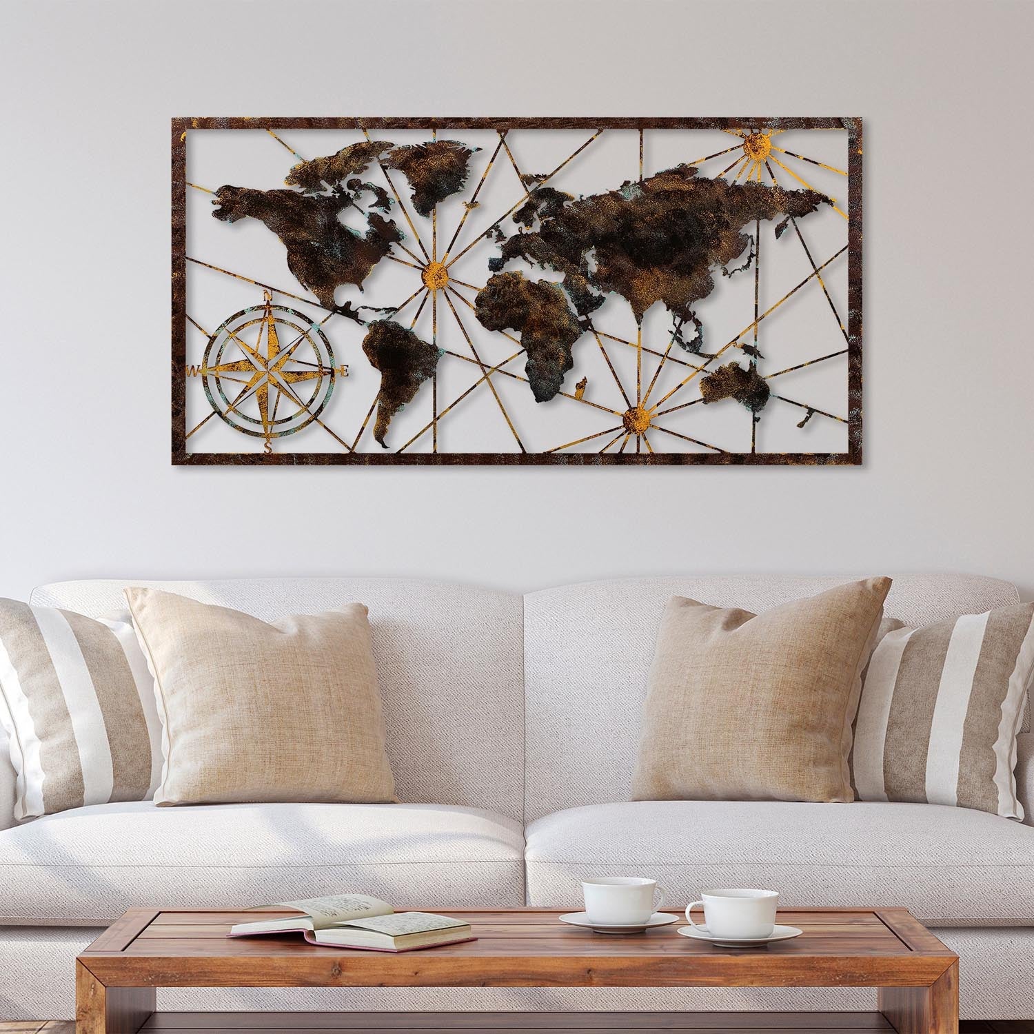 Verleihen Sie Ihrem Raum mit der World Map Large Wanddeko von Wallity einen Hauch von Eleganz und lebendigen Farben – ein einzigartiges Metallkunstwerk für Ihr Zuhause.