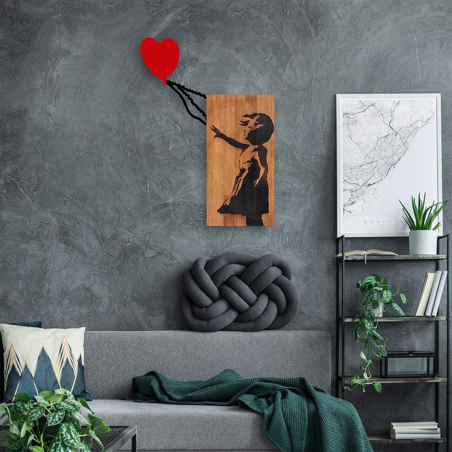 Banksy wall decoration - walnut black