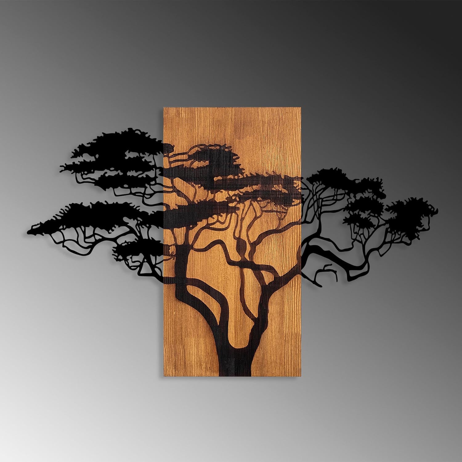 Verleihen Sie Ihrem Zuhause mit der Acacia Tree Wanddeko in Walnuss Schwarz von Wallity einen Hauch von Eleganz und natürlichem Charme.