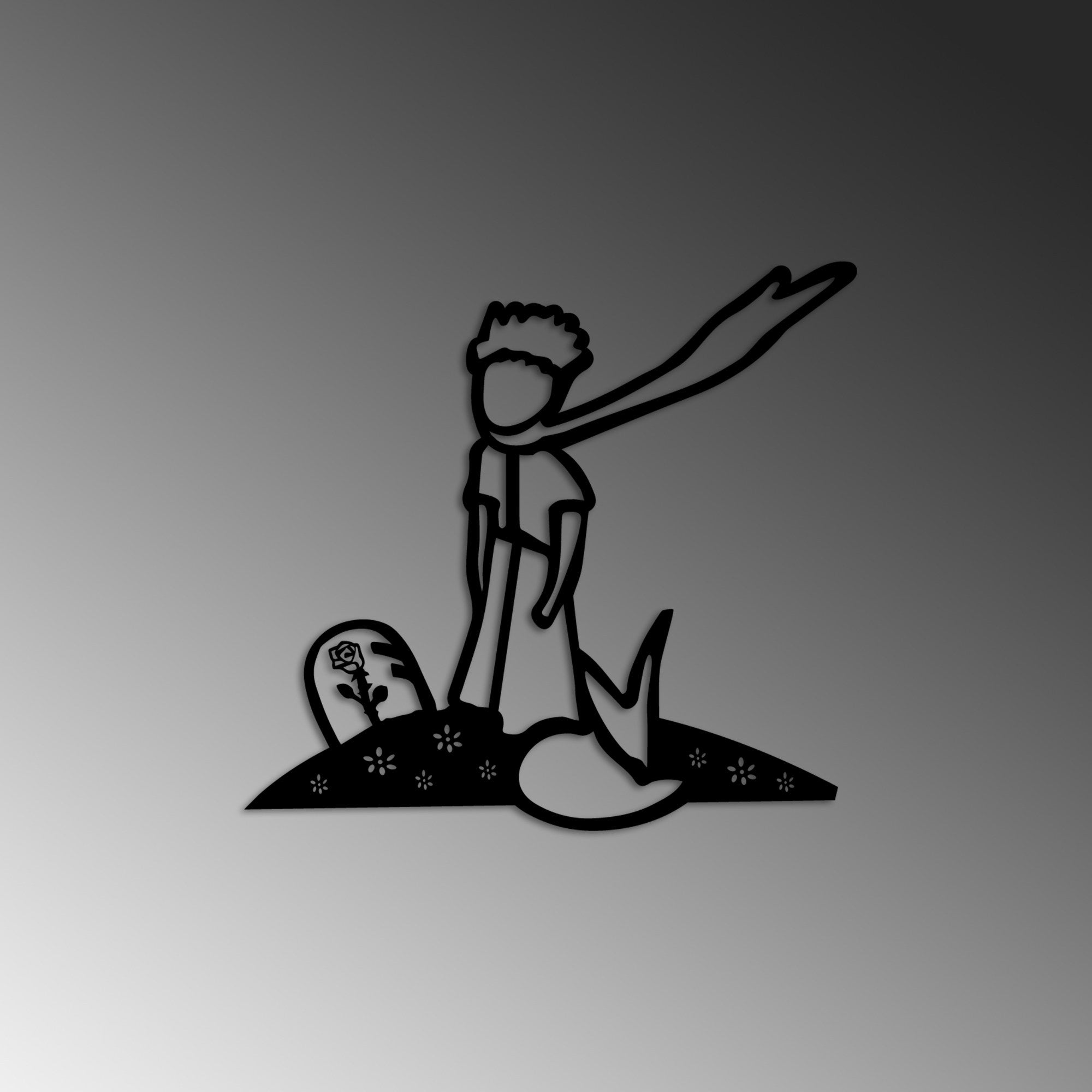 Verleihen Sie Ihrem Zuhause mit "The Little Prince" Wanddeko von Wallity einen Hauch von Eleganz. Dieses kunstvolle Metallstück ist leicht aufzuhängen und beeindruckt mit seinem modernen Design.