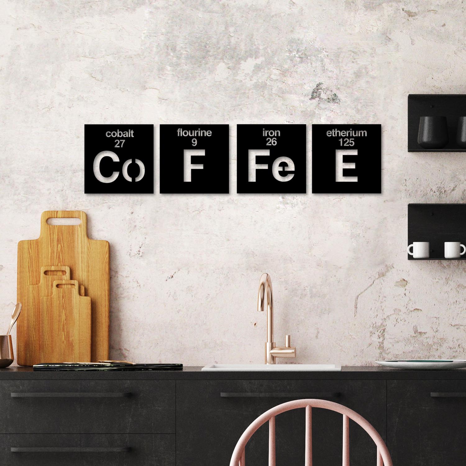 Gestalten Sie Ihre Wände neu mit der Coffee 13 Wanddeko von Wallity. Dieses stilvolle Metall-Accessoire bringt Eleganz und Kreativität in jeden Raum.