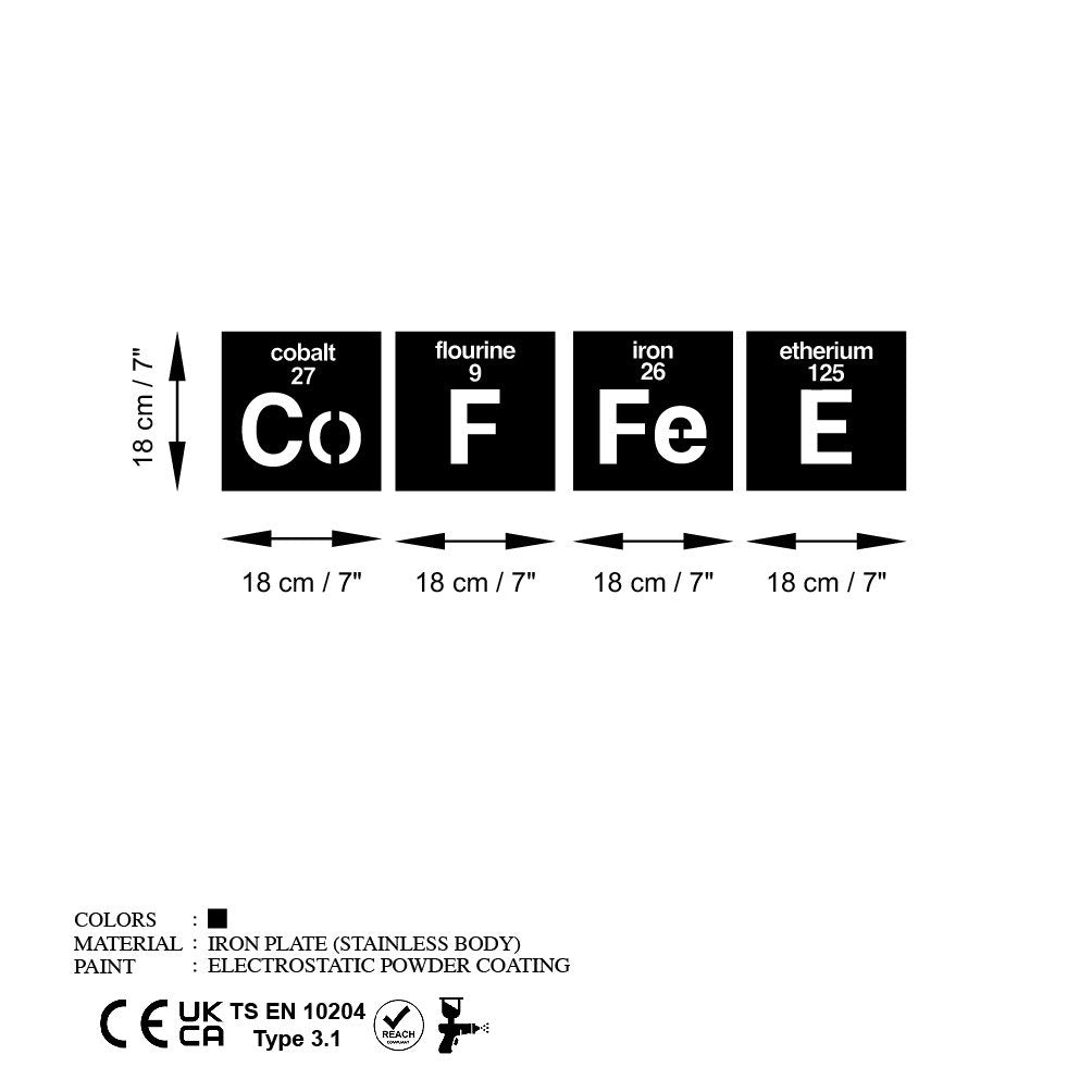 Verleihen Sie Ihrem Raum mit der Coffee 13 Wanddeko von Wallity einen Hauch von Eleganz. Dieses hochwertige Metall-Accessoire verwandelt jede Wand in ein Kunstwerk.